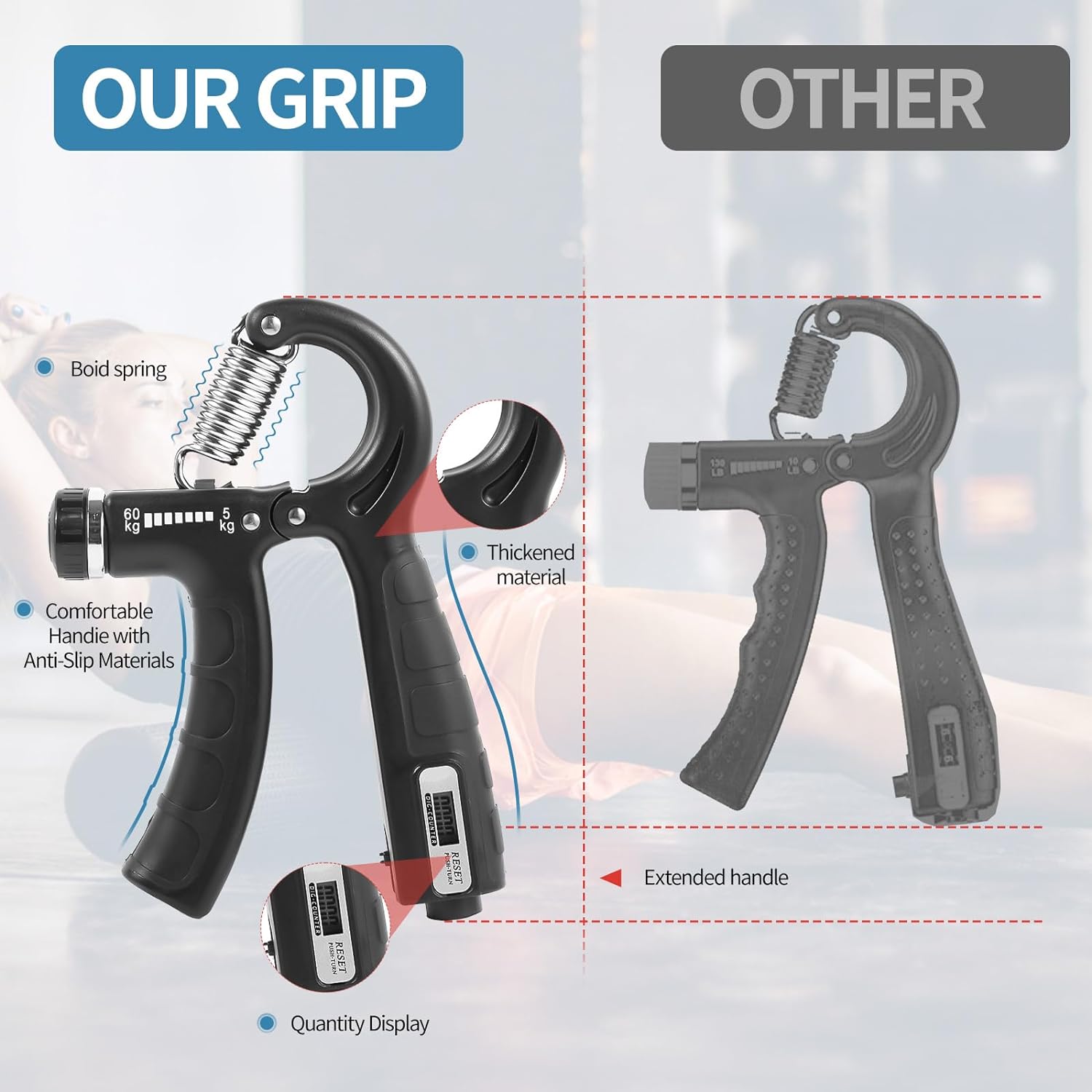 2 Pack Non-Slip Grip Strength Trainer with Counter Adjustable Resistance 11-132Lbs (5-60kg) Bn-link - BN-LINK