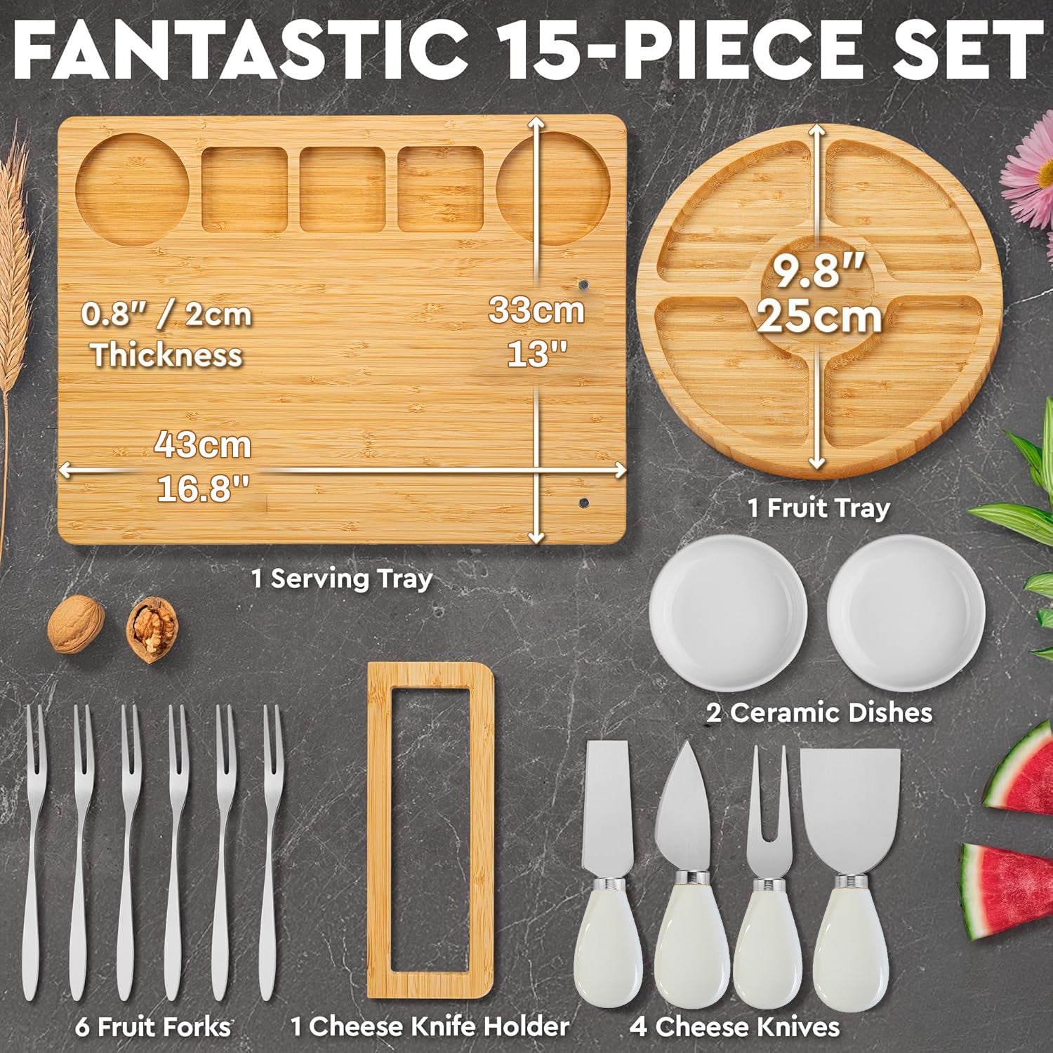Charcuterie Board Set, Large Cheese Board Set with Accessories, Natural Bamboo Charcuterie Tray Cheese Platter, House Warming Gift & Wedding Gift Bn-link