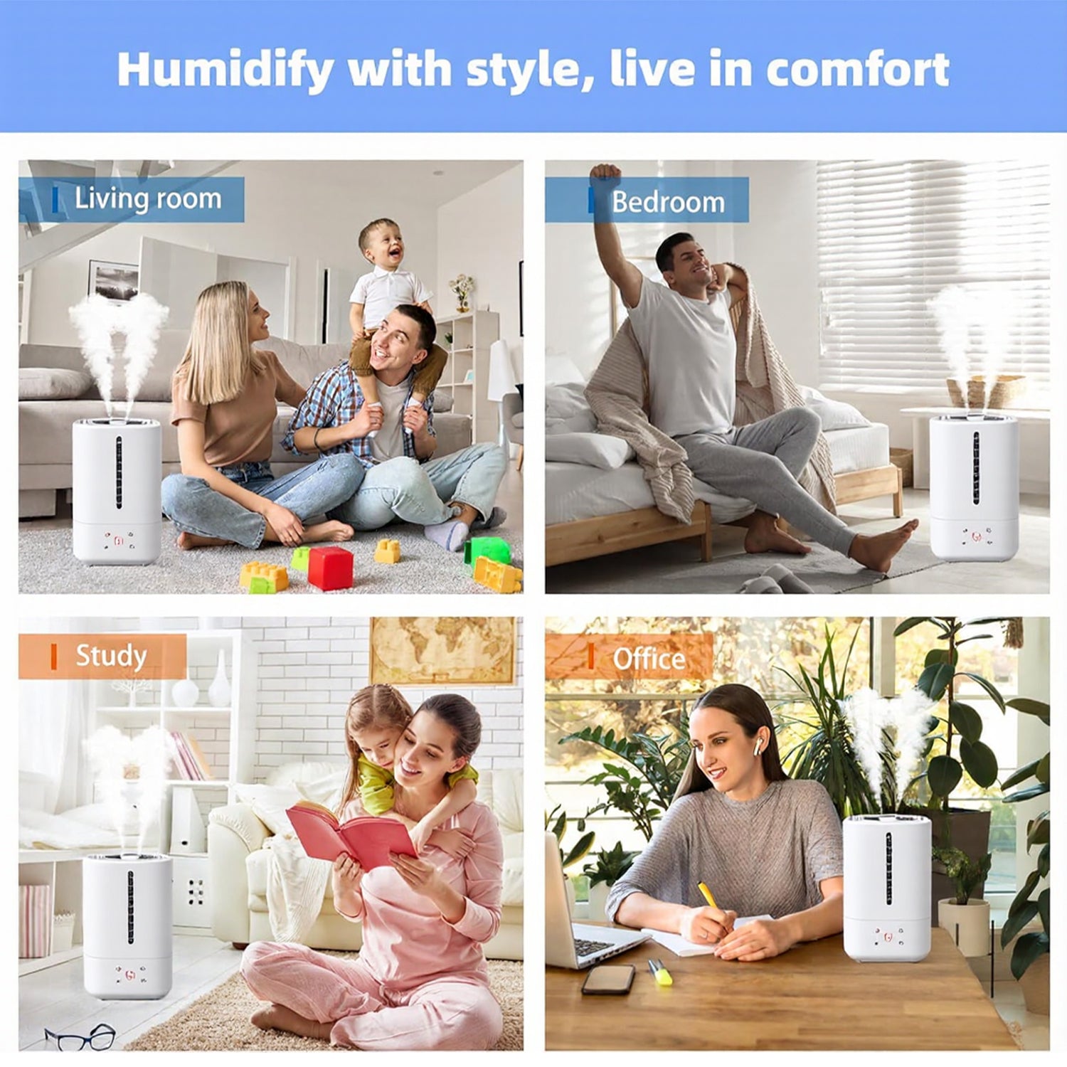 Top Fill Humidifiers for Bedroom, Water Tank, 3 Modes, Timer & Oil Diffuser, Quiet Cool Mist Air Humidifier for Home Bn-link