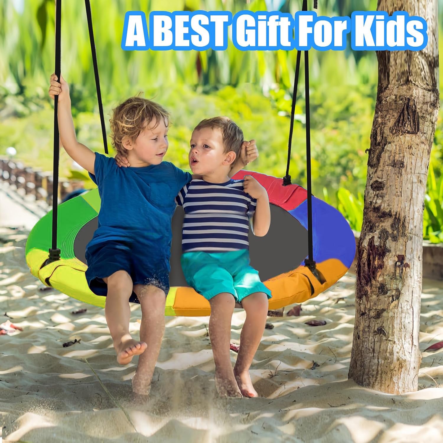 BN-LINK 40 Inch Saucer Tree Swing for Kids Adults, 700Lb Outdoor Waterproof Flying Swing Seat, Durable Adjustable Hanging Straps, Trampoline Net Swing for Backyard Outdoor Indoor Playground