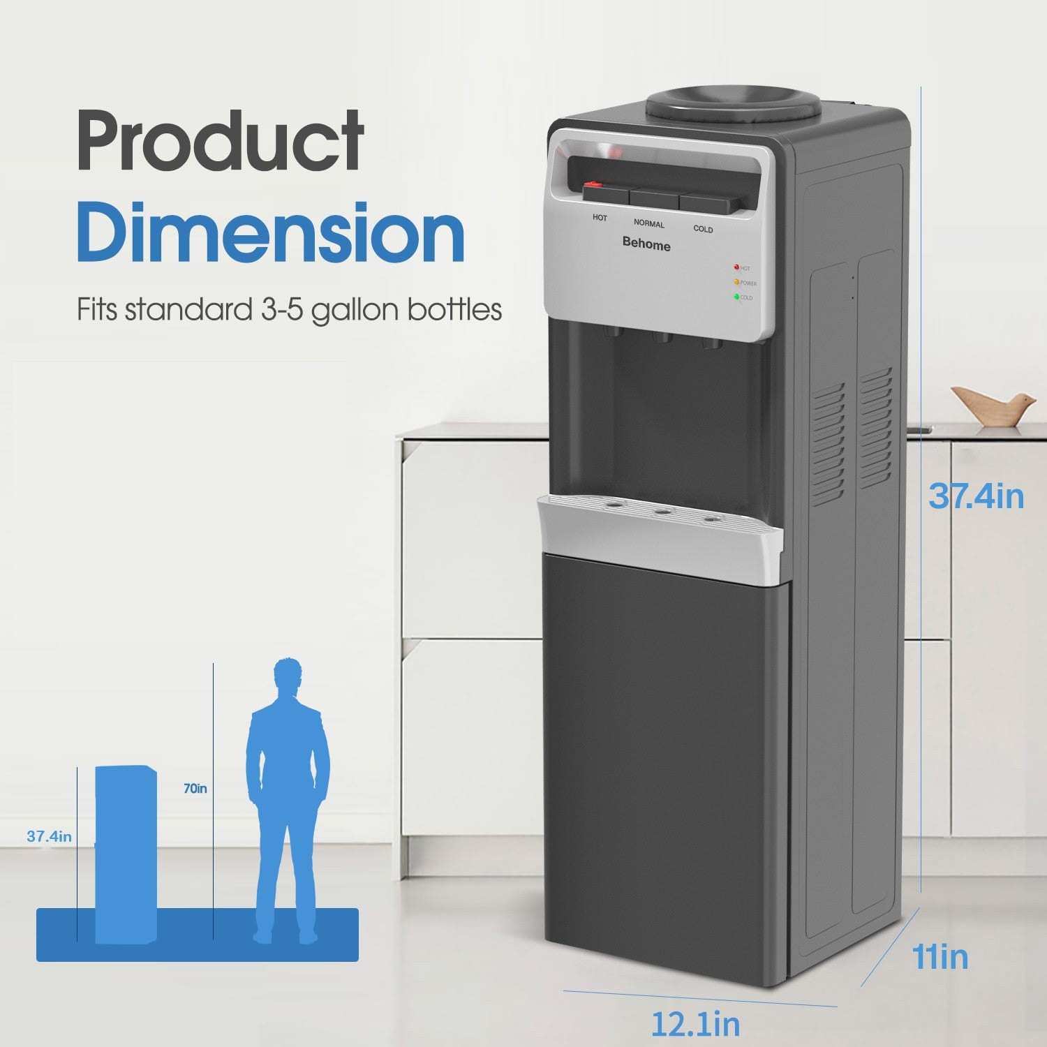 Top Loading Water Cooler Dispenser, 3 Temperature Settings-Hot, Cold & Normal Water, Child Safety Lock, Holds 3 or 5 Gallon Bottles Bn-link