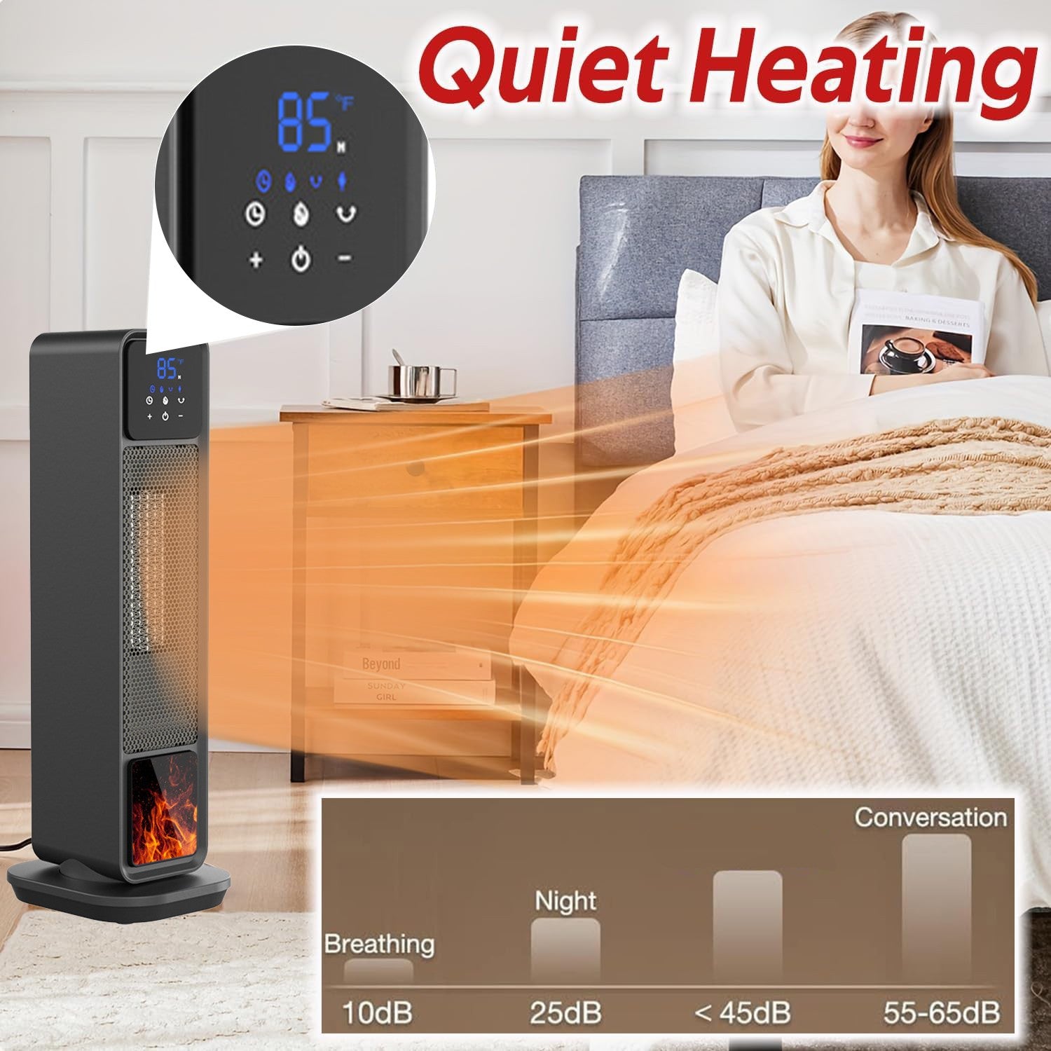 Space Heater Indoor, 24’’ Electric Heaters with Remote & Thermostat, 3 Modes & 70°Oscillation & 12H Timer, Quiet Portable Room Heater for Office, Bedroom, Large Room Bn-link