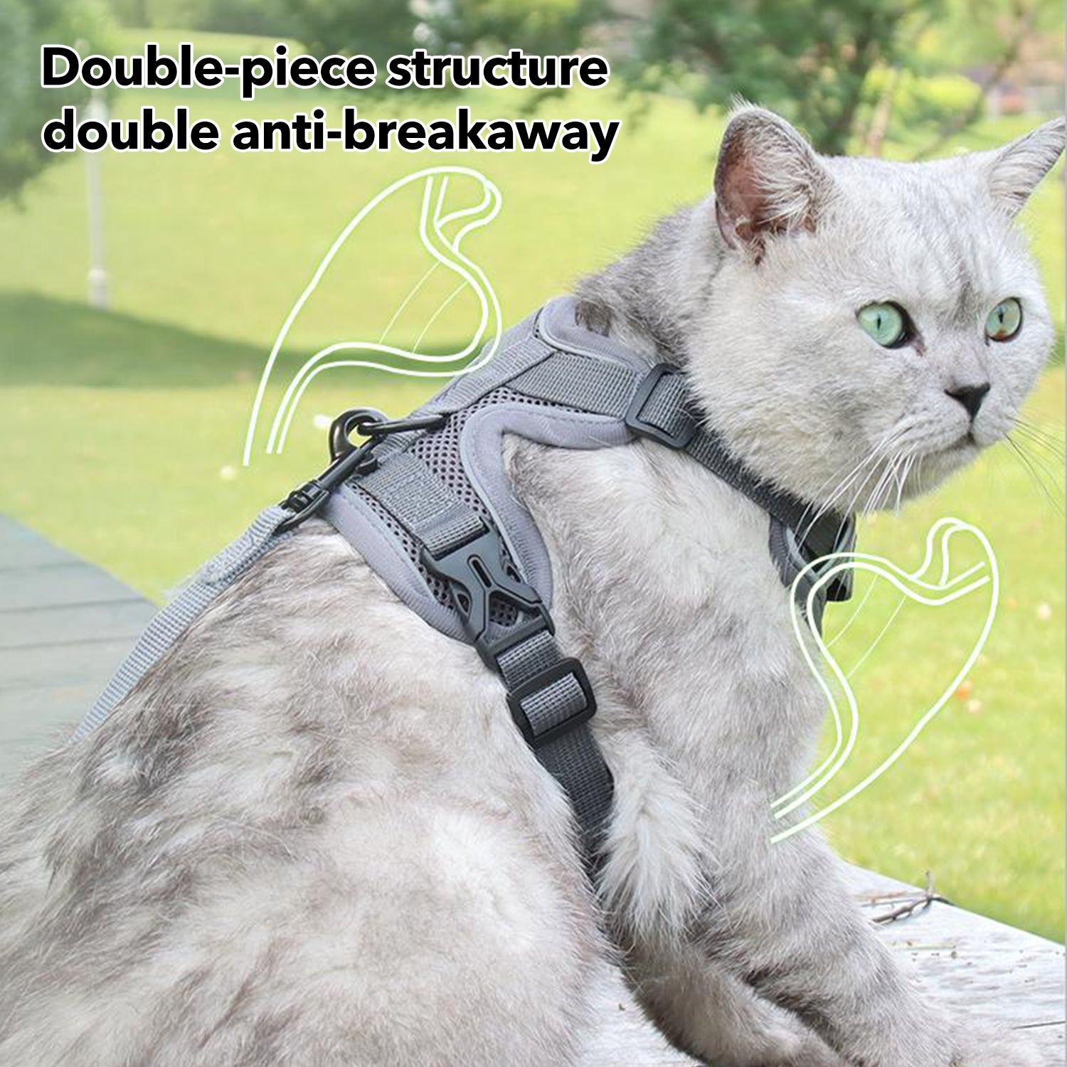 Cat Harness and Leash Set for Walking, Escape Proof Soft Adjustable Vest Harnesses with Reflective Strips for Cat and Puppy Bn-link