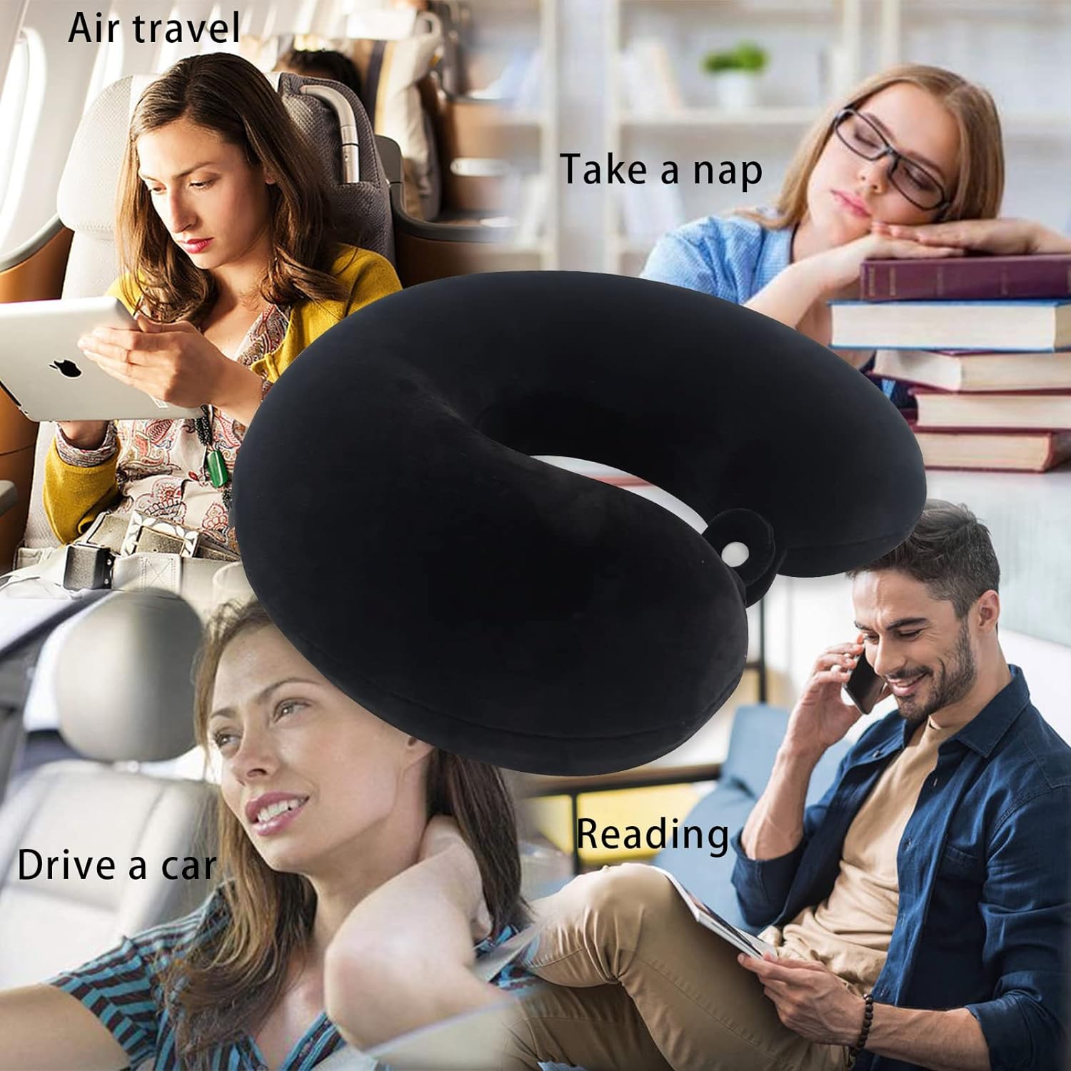 Memory Foam Travel Neck Pillow with Attachable Snap Strap Soft Washable Cover Bn-link - BN-LINK