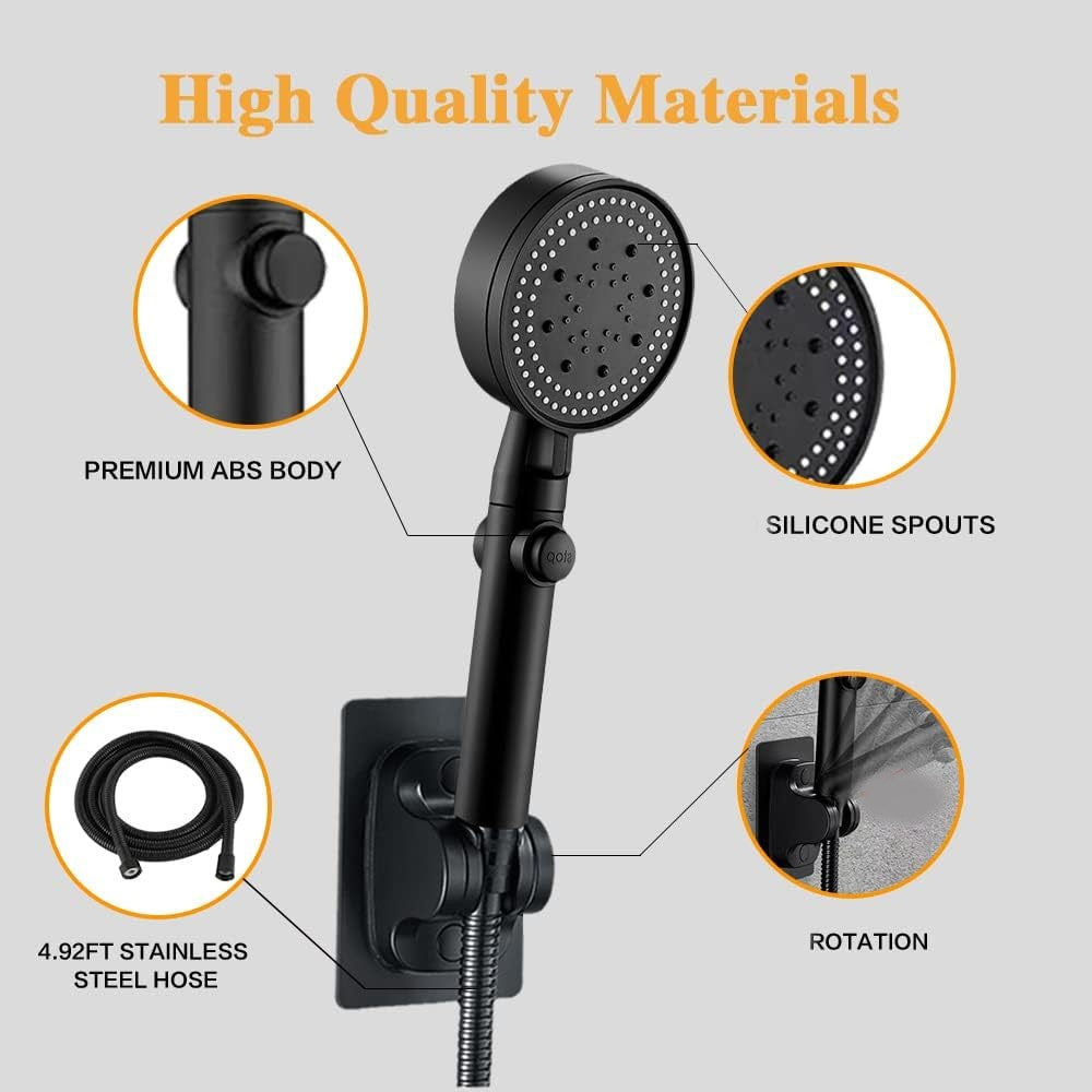 High Pressure Handheld Shower Head 5 Spray Modes with Hose and Adjustable Angle Bracket Bn-link - BN-LINK