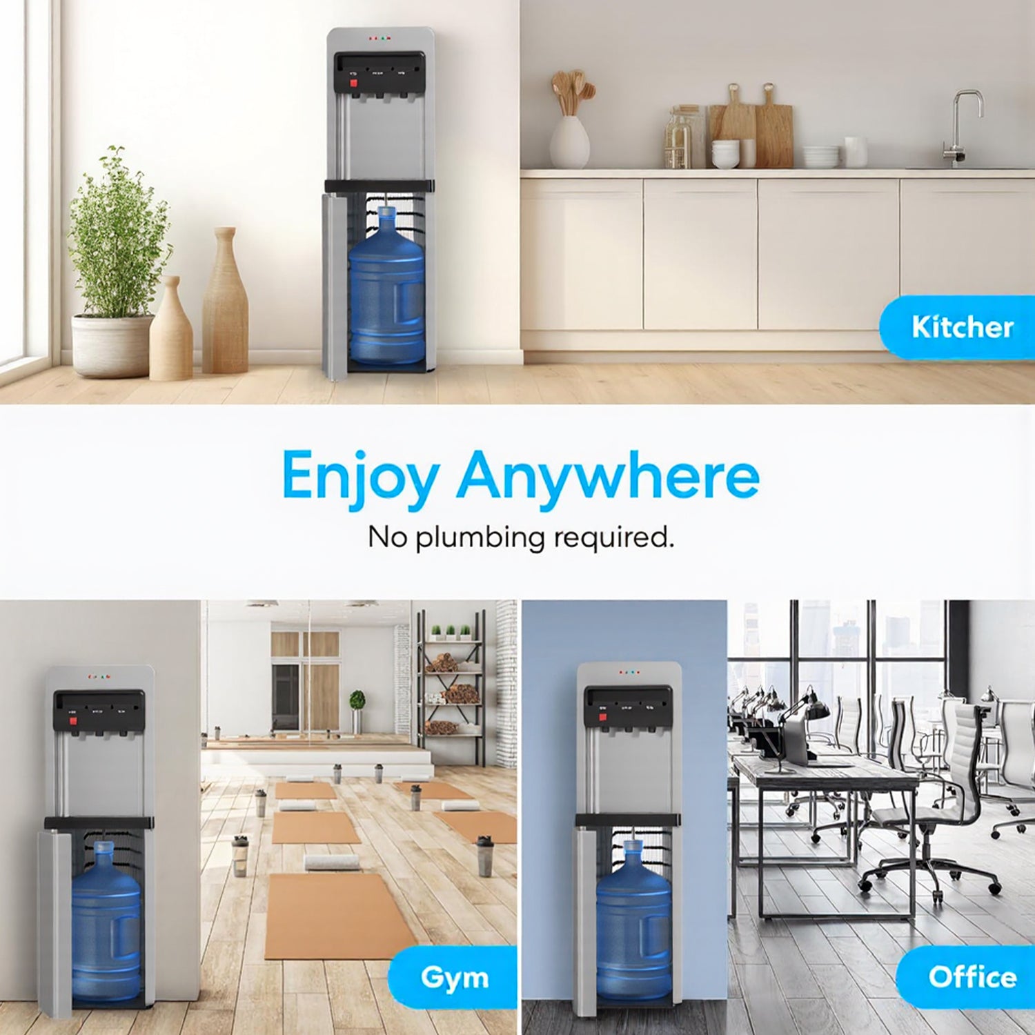 Bottom Load Water Cooler Dispenser with Lack Water Alert, 3 Temperature Settings-Hot, Cold & Room-Temperature Water, Holds Up to 5 Gallon Bottles Bn-link - BN-LINK