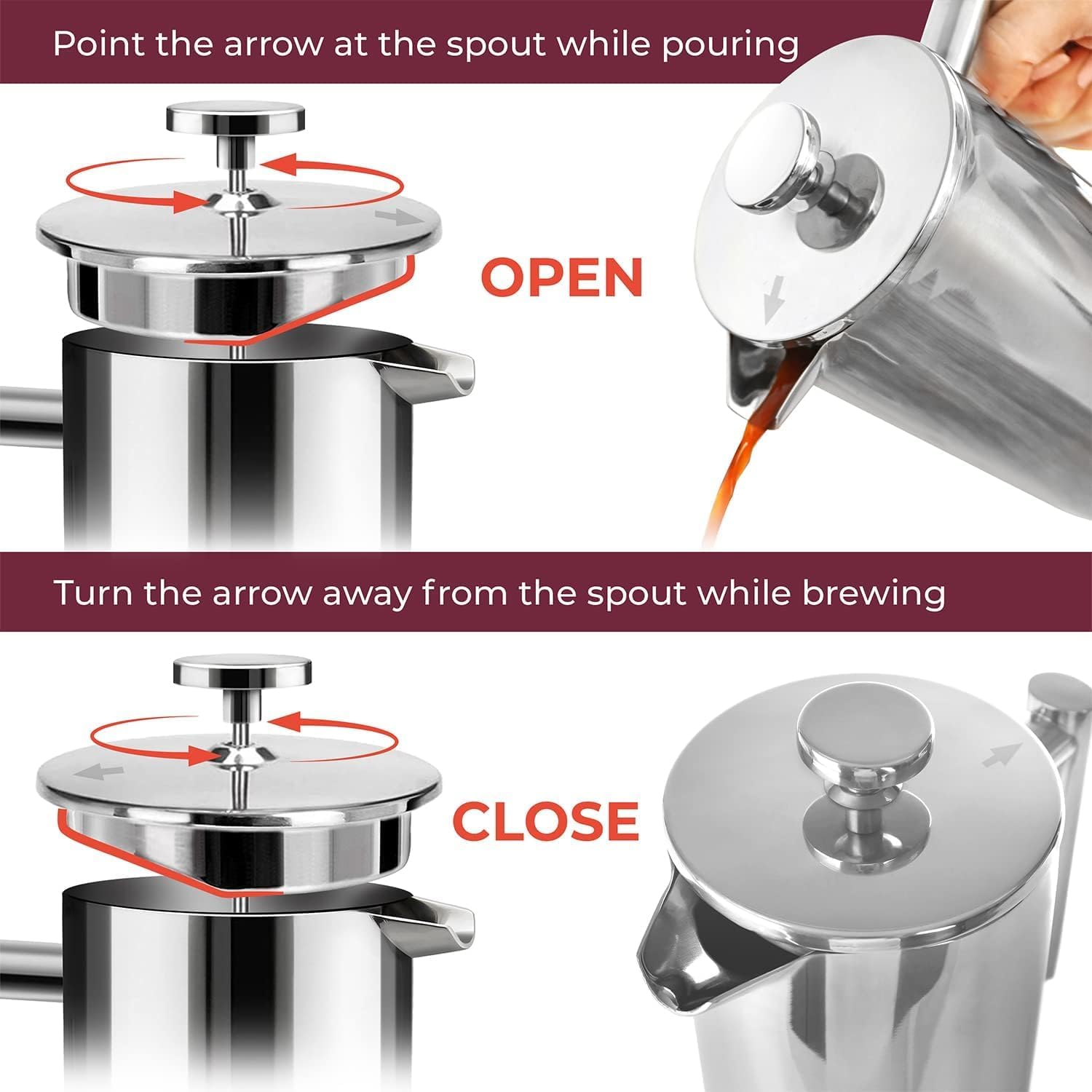 French Press Coffee Maker, 27oz/34oz Stainless Steel French Press Coffee Maker, 3 Filtration & Double Wall Insulation Bn-link