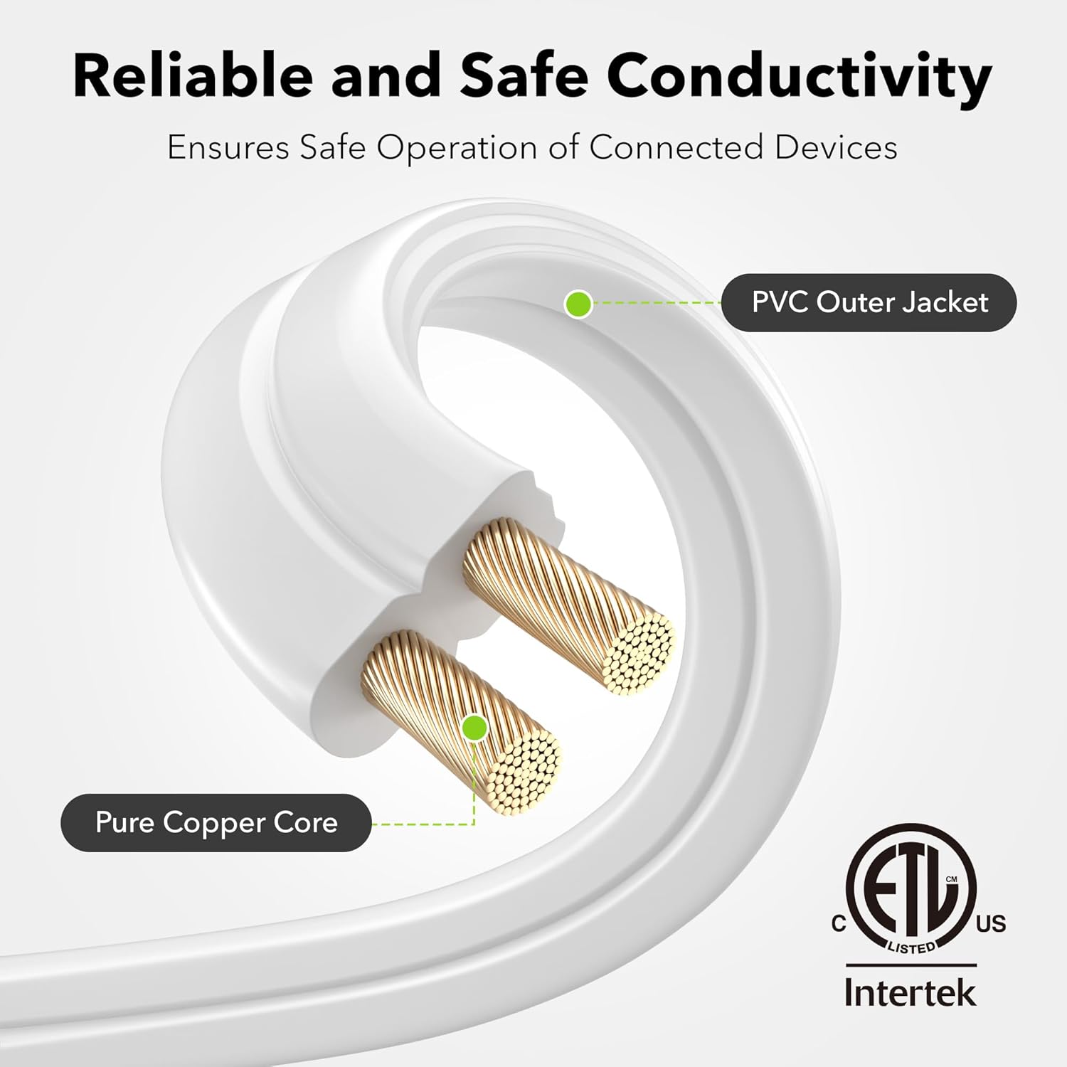 12 ft 3 Outlet Indoor Extension Cord 16/2 SPT-2, 2 Pack White, 2 Prong Polarized Plug Bn-link