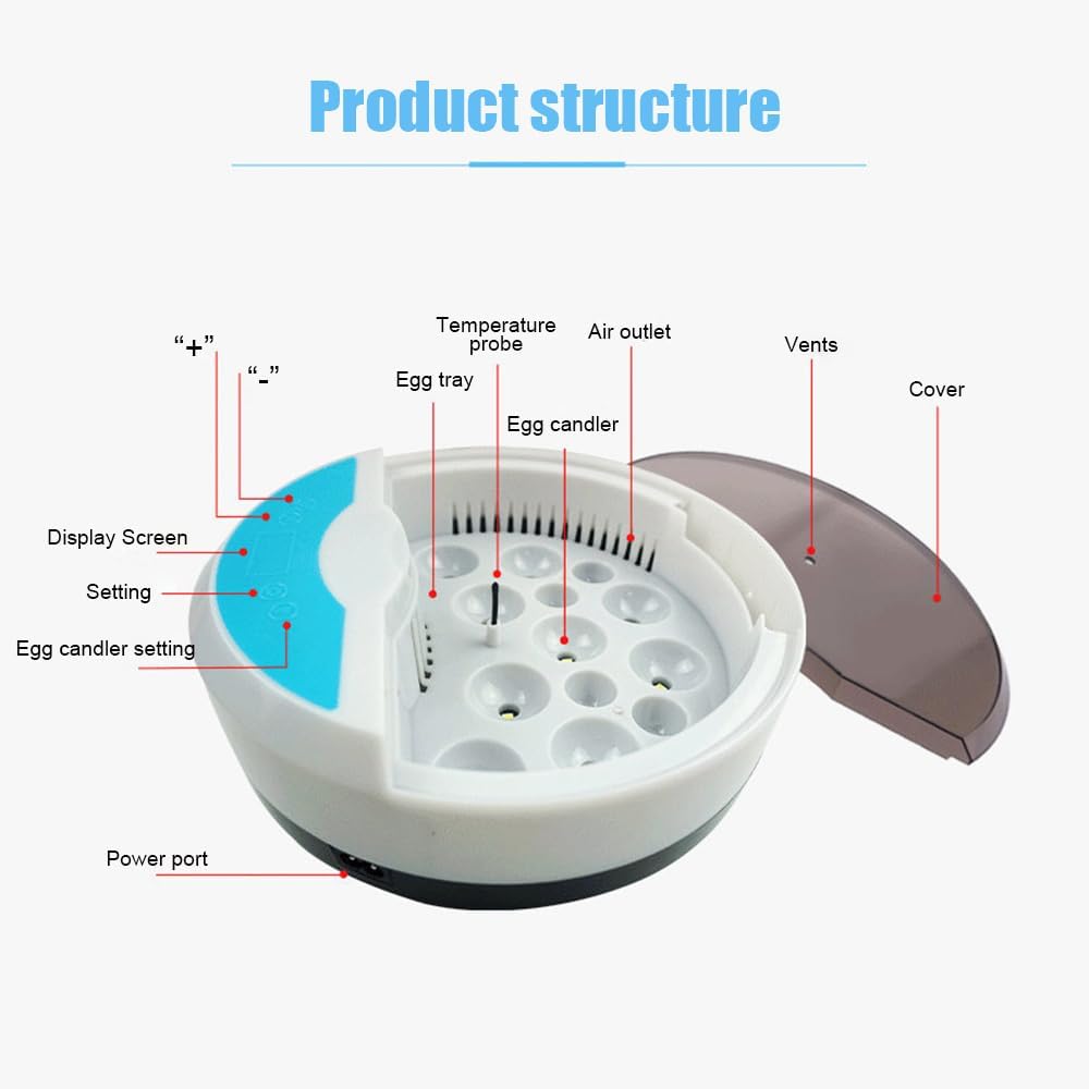 BN-LINK 9/18/52 Egg Incubator With Temperature Control, Touch Operation& Temperature Display, Mini Egg Incubator With LED Candler, Sink & Plastic Uptake Tray, Low Noise