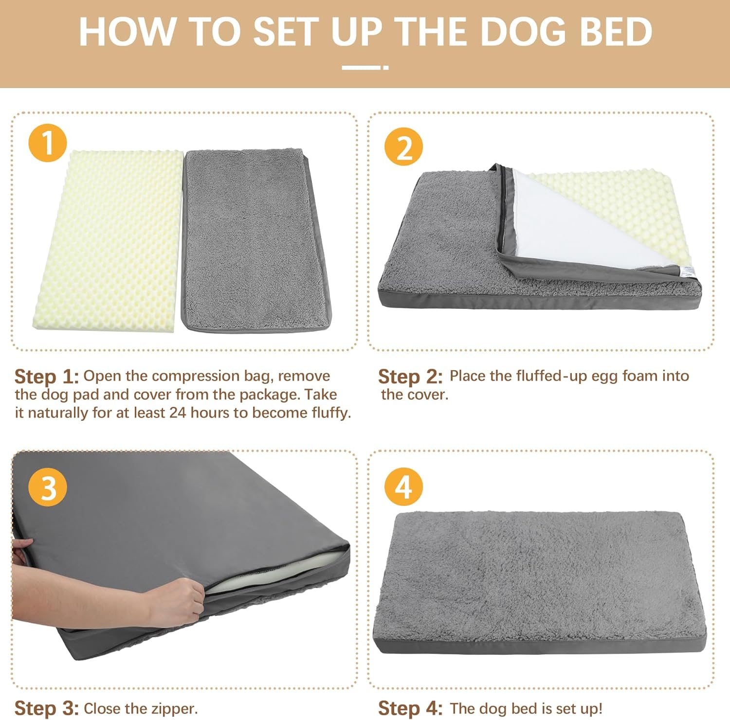 Dog Bed for Small/Medium/Large Dogs, Soft Plush Pet Crate Bed with Rose Velvet Bn-link