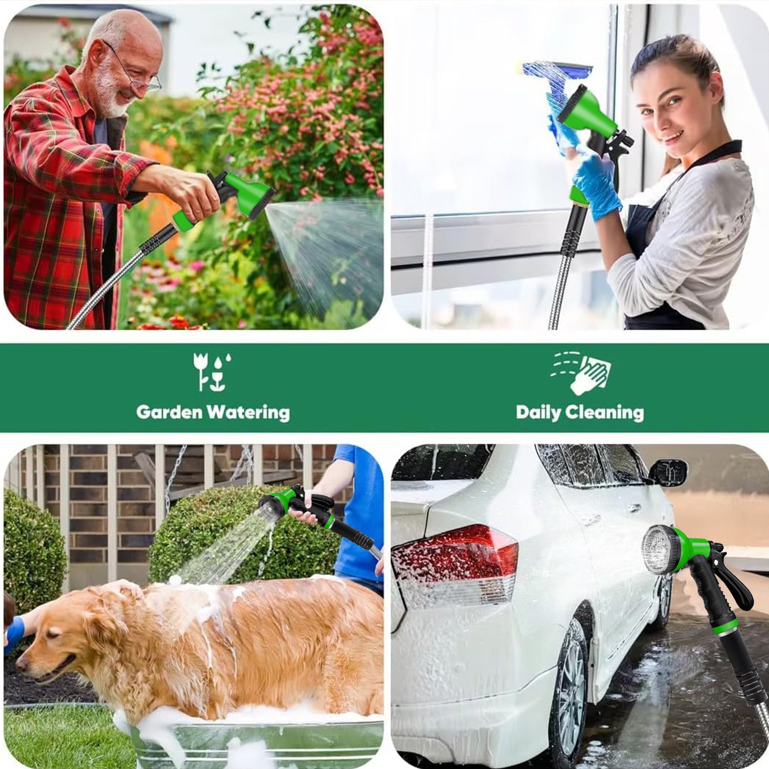 Garden Hose 50FT/75FT, 10 Pattern Thumb Spray Nozzle, No-Kink Flexible Stainless Steel Water Hose, Lightweight Leak & Rust Proof Water Hose for Yard, Outdoor, 3/4" Swivel Connectors BN-LINK