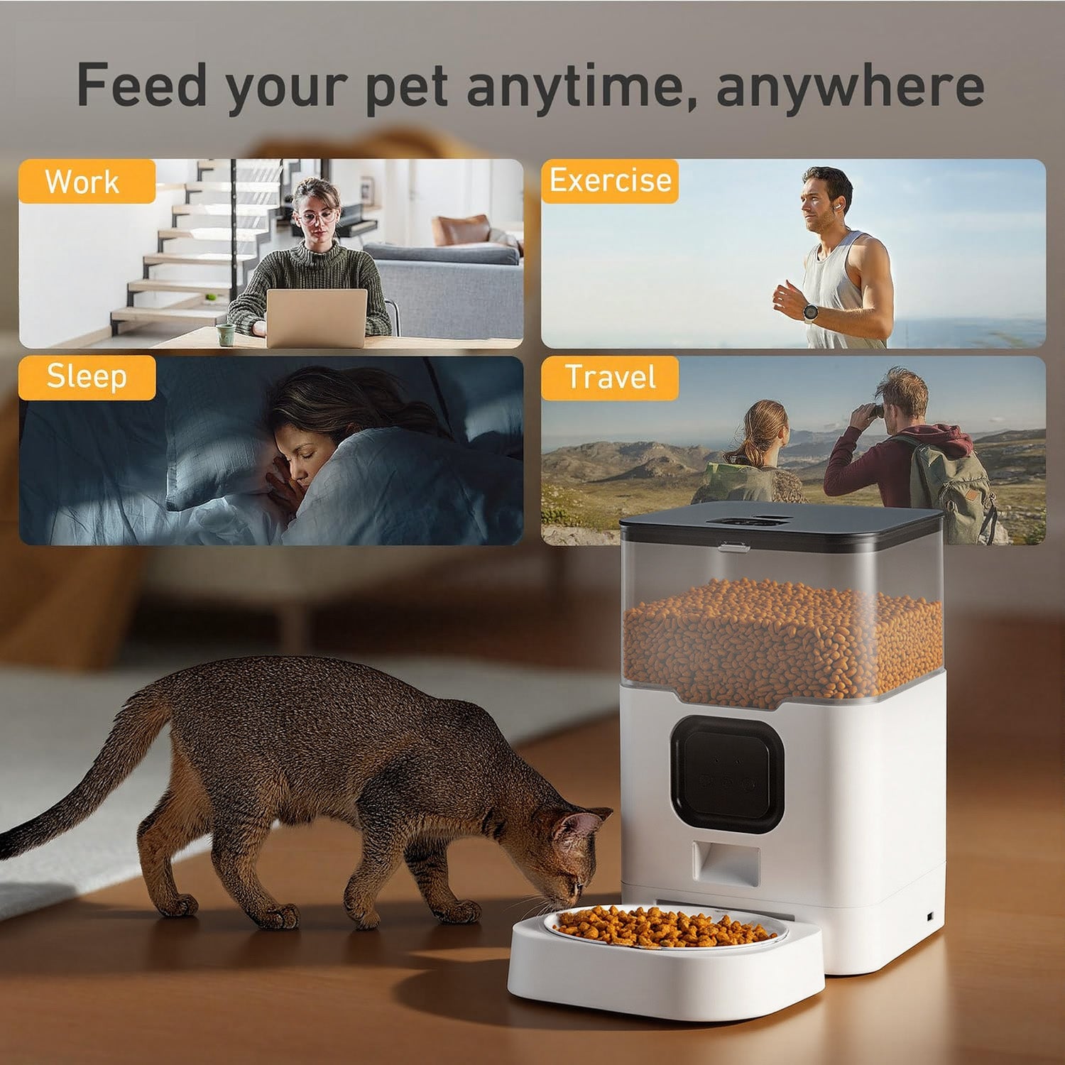 Automatic Cat Feeder 4L/6L WIFI, 2.4G WiFi Timed Cat Food Dispenser, 4L Automatic Cat Food Dispenser for Small Pets Indoor Bn-link