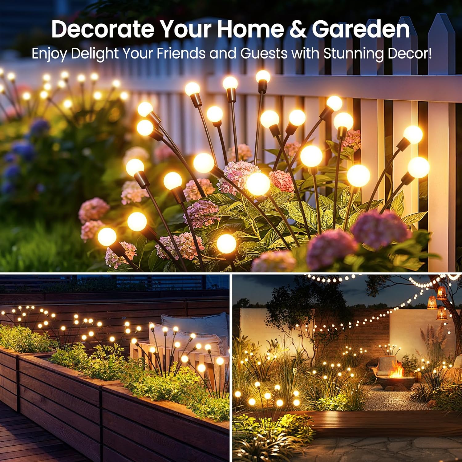 Warm White 2 Pack/4 Pack Solar Garden Lights, Auto On/Off 16 LED Solar Swaying Lights Outdoor Waterproof, Firefly Light for Outside Yard Pathway Landscape Decorations Bn-link