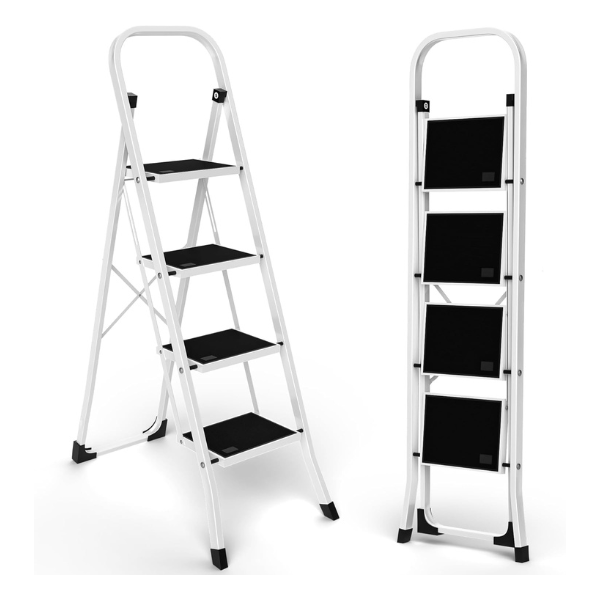 3&4 Step Ladder, Folding Step Stool with Wide Anti-Slip Pedal, Portable Sturdy Iron Ladder with Handrails for Home, Office, Library, 330 lbs Capacity Bn-link