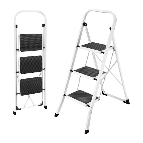 3&4 Step Ladder, Folding Step Stool with Wide Anti-Slip Pedal, Portable Sturdy Iron Ladder with Handrails for Home, Office, Library, 330 lbs Capacity Bn-link