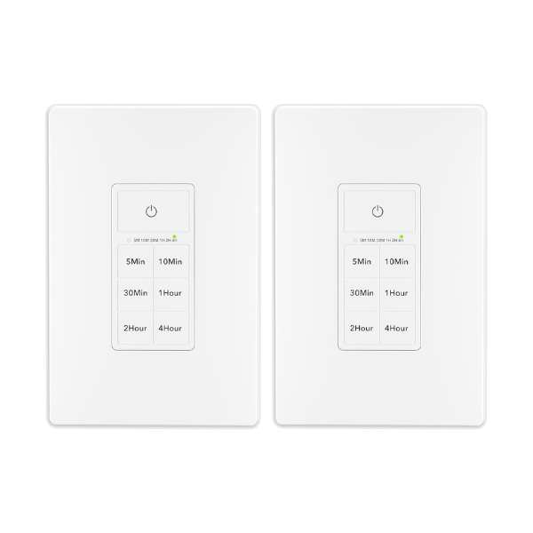 In-Wall Countdown Timer Switch with Push Button 5-10-30-60mins 2-4hours Neutral Wire Required Bn-link