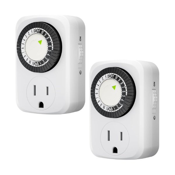 Indoor Mini 24-Hour Mechanical Outlet Timer 30 Minute Intervals 2 Pack HBN