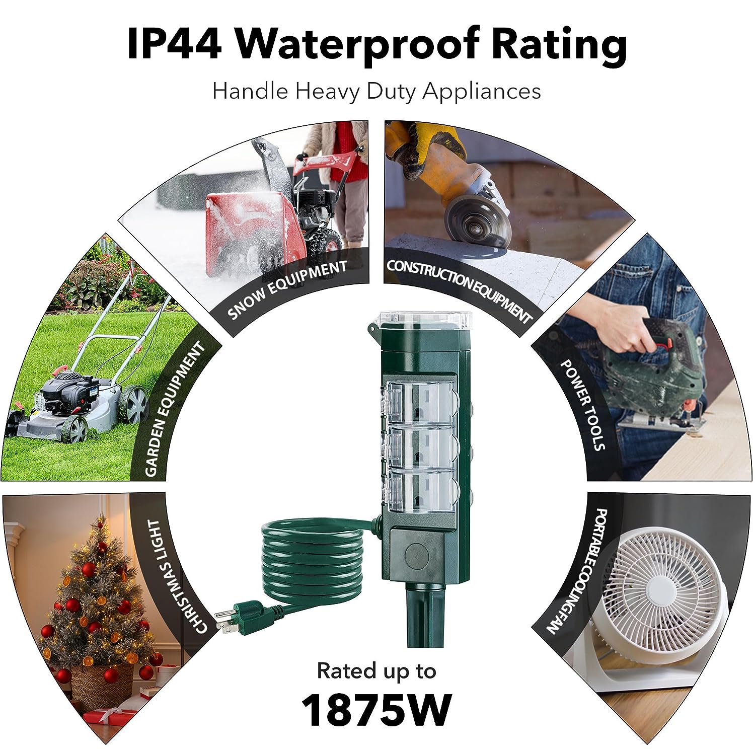 Outdoor Photocell Power Strip Yard Stake 6 Grounded Outlets Waterproof (2, 4, 6, 8 Hour) HBN - BN-LINK