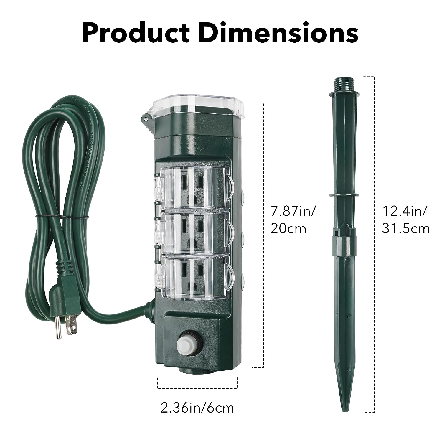 Outdoor Photocell Power Strip Yard Stake 6 Grounded Outlets Waterproof (2, 4, 6, 8 Hour) HBN - BN-LINK