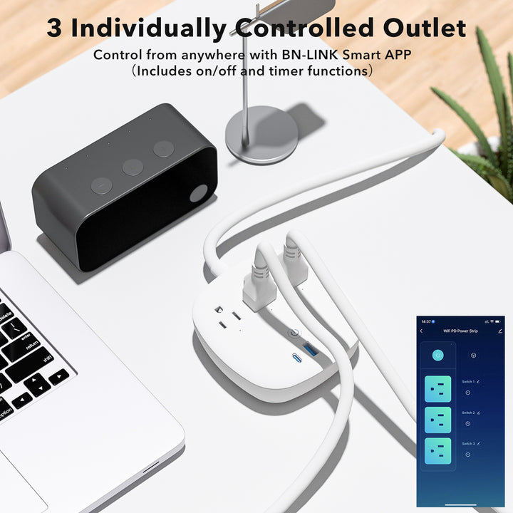 Power Strip with 3 Outlet & 3 USB - 6 FT Cord with Low Profile Flat Plug BN-LINK - BN-LINK