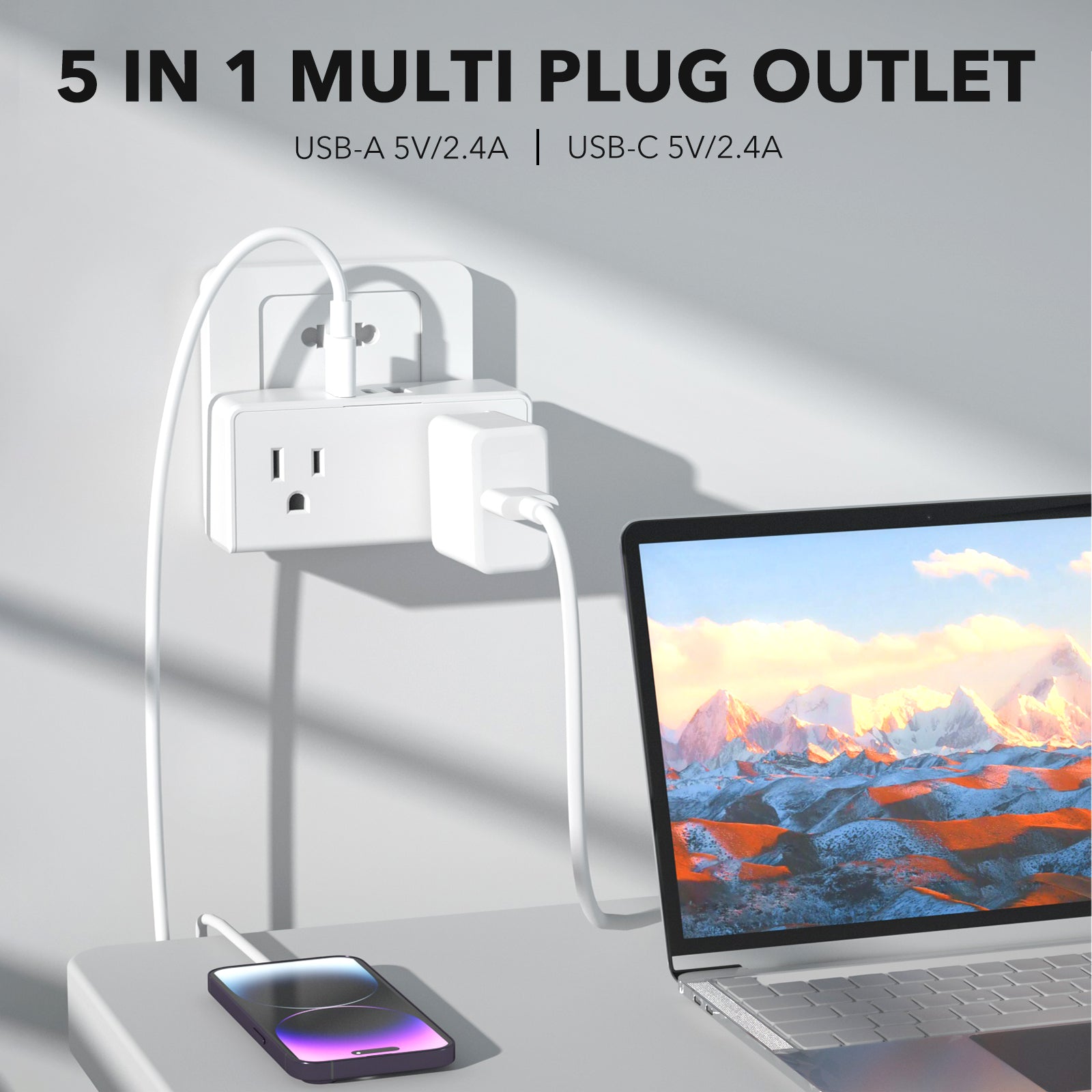 Multi Plug Outlet Extender with 2 USB A 1 USB C(5V,2.4A) Plug BN-LINK - BN-LINK