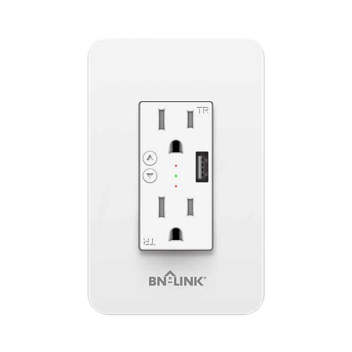 Electrical Outlet In-Wall Smart WiFi Outlet with High Speed 2.1A USB Port - BN-LINK