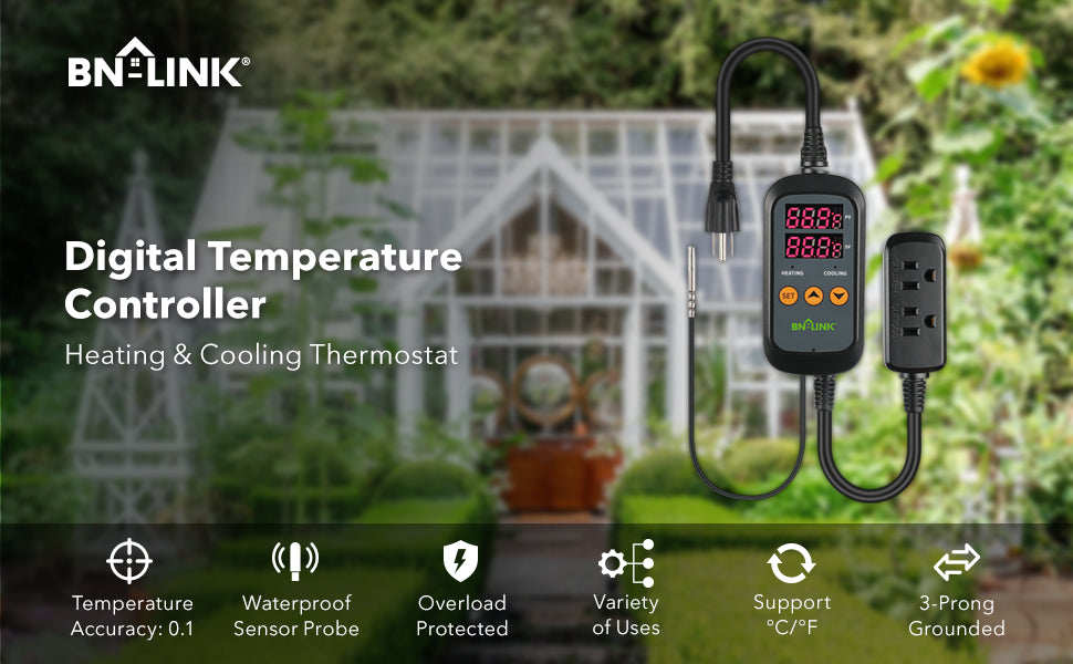 BN-LINK Digital Temperature Controller Thermostat – For Seedling Heat Mats, Reptile Tanks, Incubators (120V, 1000W)