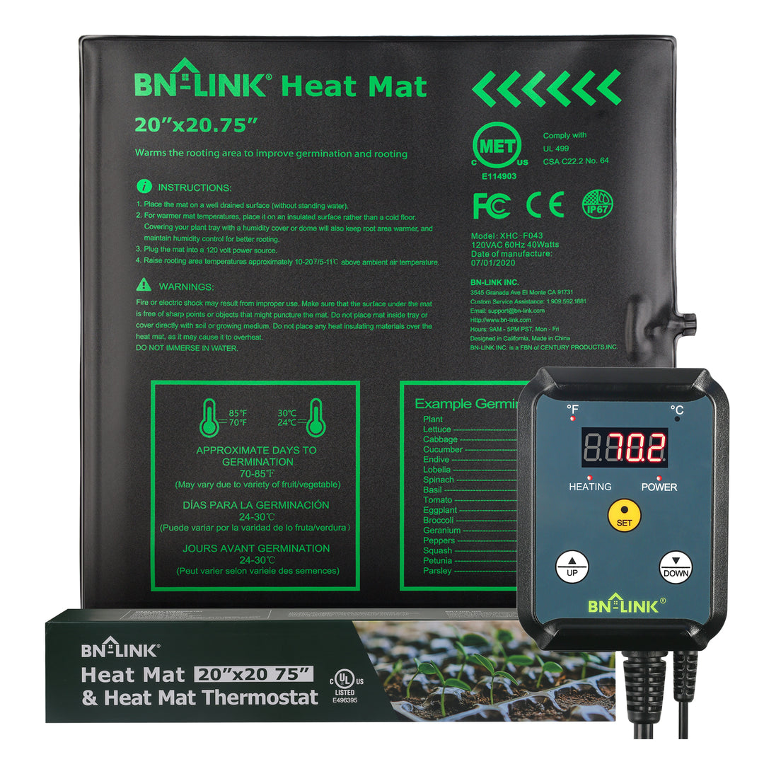 Seedling Heat Mat 20" x 20.75" with Heating Thermostat Outlet Controller BN-LINK - BN-LINK