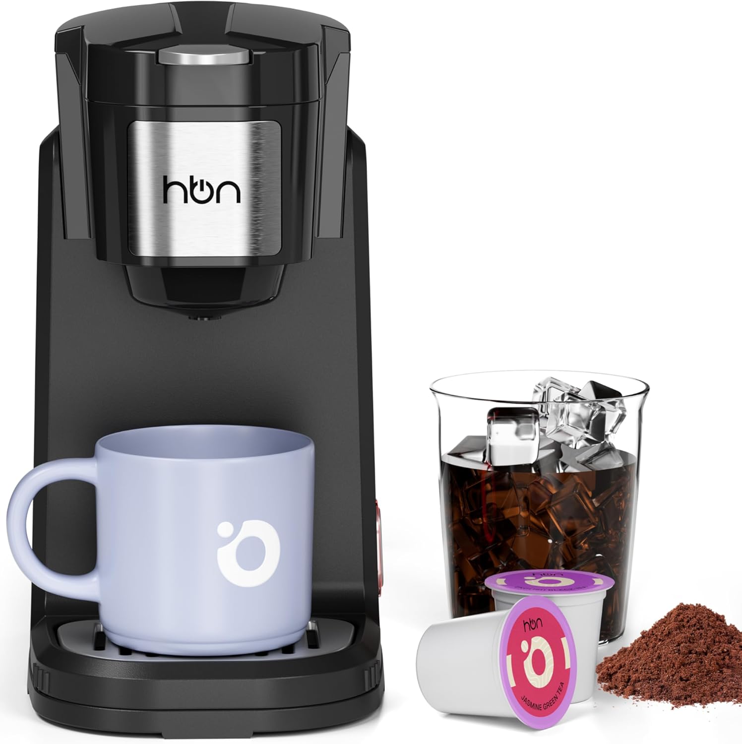 Single Serve Coffee Maker for K-Cup & Ground Coffee, Fast Brew One Cup Coffee & Tea Machine with 10oz Stainless Steel Tank, Compact Design Capsule Coffee Machine HBN - BN-LINK