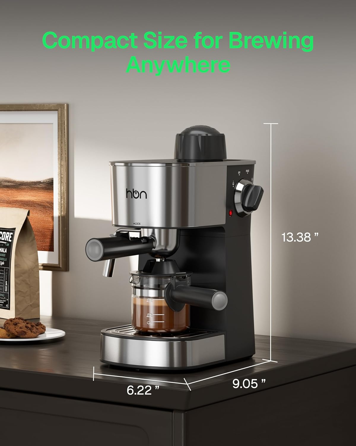 Espresso Machine, 3.5Bar Cappuccino & Latte Maker, 2-4 Cup Stainless Steel Coffee Machine with Milk Frother, 800W Espresso Machine Maker with Steamer, Compact Coffee Maker for Home and Office