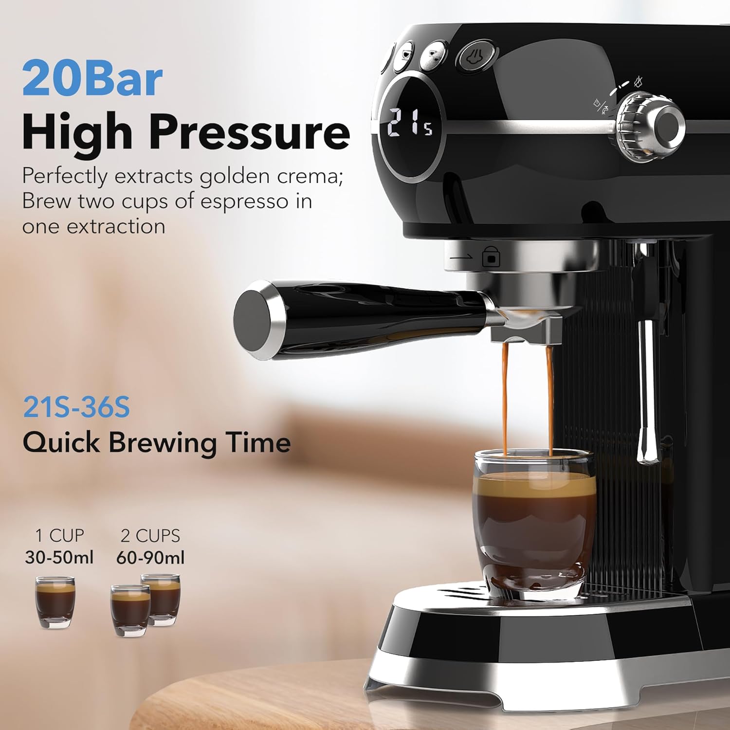20Bar Compact Espresso Machine with Milk Frother, 27oz Removable Water Tank for Small Spaces, Fast Heat-Up Home Coffee Maker HBN