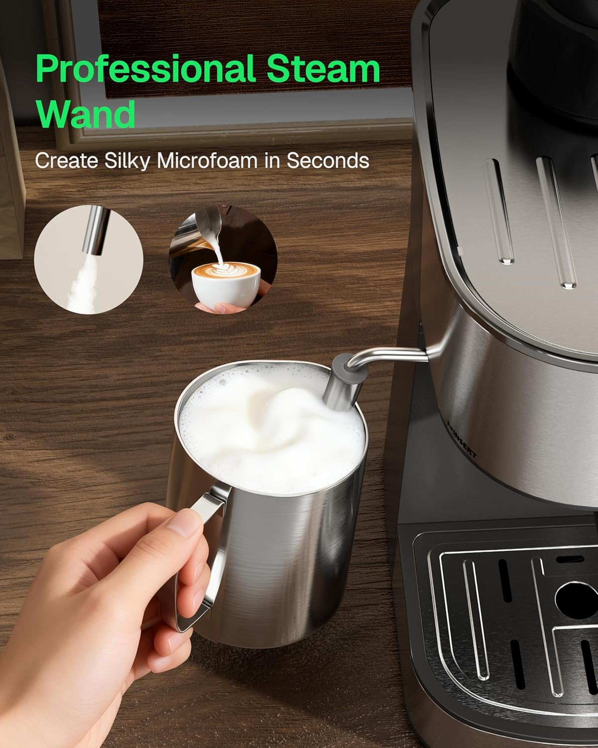 Espresso Machine, 3.5Bar Cappuccino & Latte Maker, 2-4 Cup Stainless Steel Coffee Machine with Milk Frother, 800W Espresso Machine Maker with Steamer, Compact Coffee Maker for Home and Office - BN-LINK