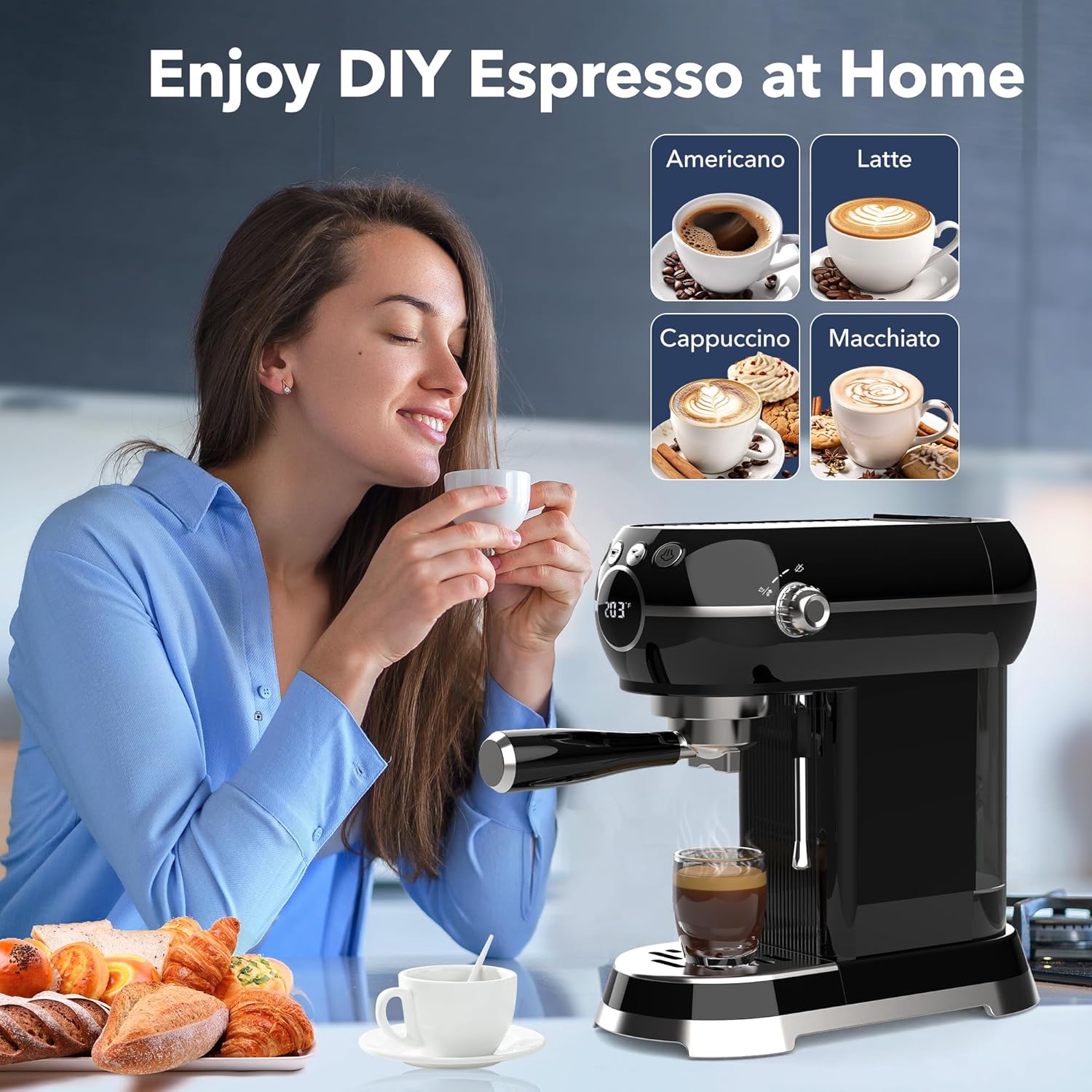 20Bar Compact Espresso Machine with Milk Frother, 27oz Removable Water Tank for Small Spaces, Fast Heat-Up Home Coffee Maker HBN