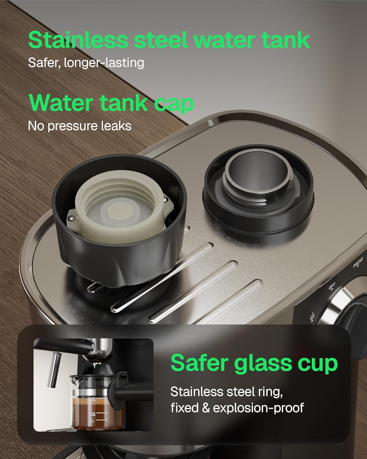 Espresso Machine, 3.5Bar Cappuccino & Latte Maker, 2-4 Cup Stainless Steel Coffee Machine with Milk Frother, 800W Espresso Machine Maker with Steamer, Compact Coffee Maker for Home and Office - BN-LINK
