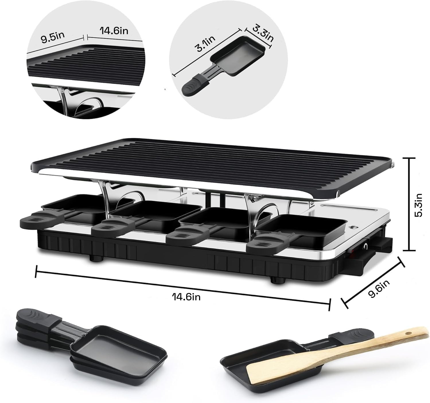 1300W Electric Raclette Table Grill with 8 Warming Trays, 2-in-1 Korean BBQ Grill & Electric Griddle Nonstick HBN