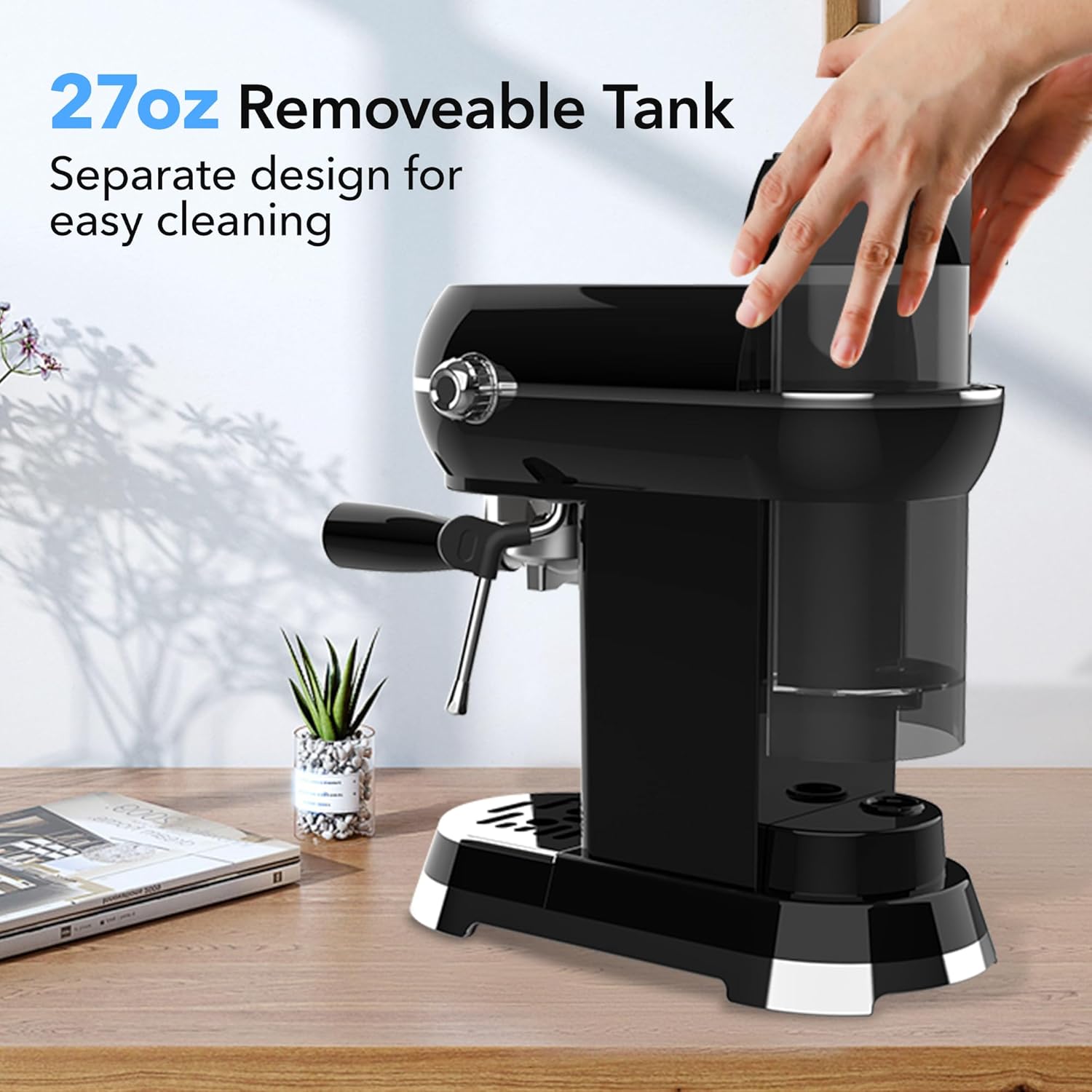20Bar Compact Espresso Machine with Milk Frother, 27oz Removable Water Tank for Small Spaces, Fast Heat-Up Home Coffee Maker HBN