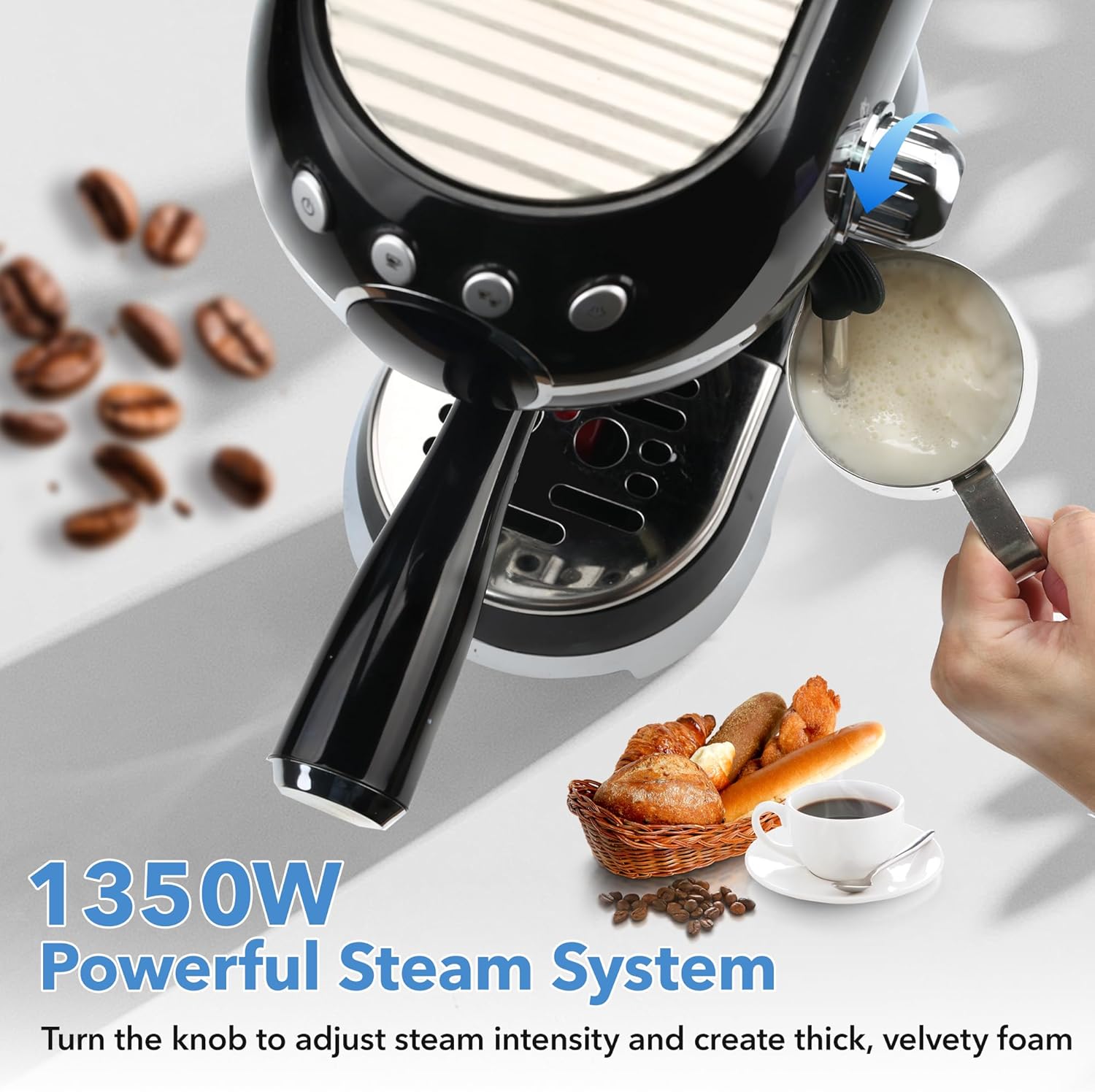 20Bar Compact Espresso Machine with Milk Frother, 27oz Removable Water Tank for Small Spaces, Fast Heat-Up Home Coffee Maker HBN