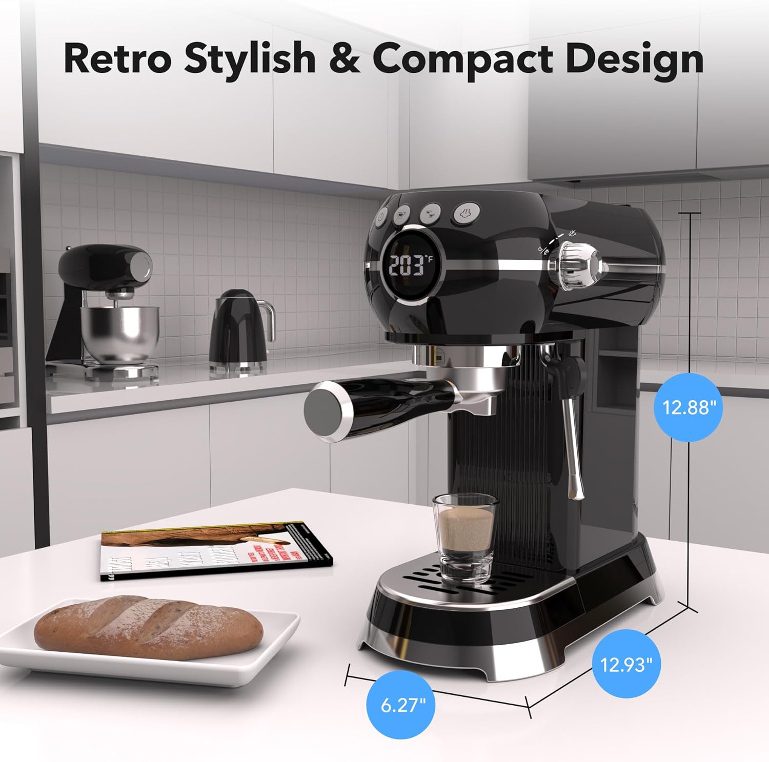 20Bar Compact Espresso Machine with Milk Frother, 27oz Removable Water Tank for Small Spaces, Fast Heat-Up Home Coffee Maker HBN
