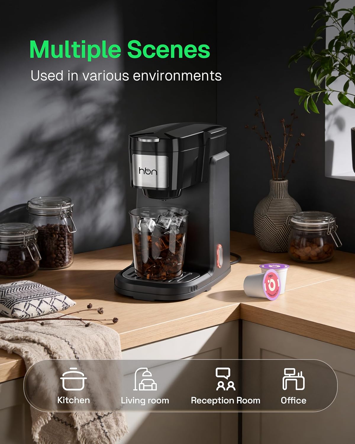 Single Serve Coffee Maker for K-Cup & Ground Coffee, Fast Brew One Cup Coffee & Tea Machine with 10oz Stainless Steel Tank, Compact Design Capsule Coffee Machine HBN - BN-LINK