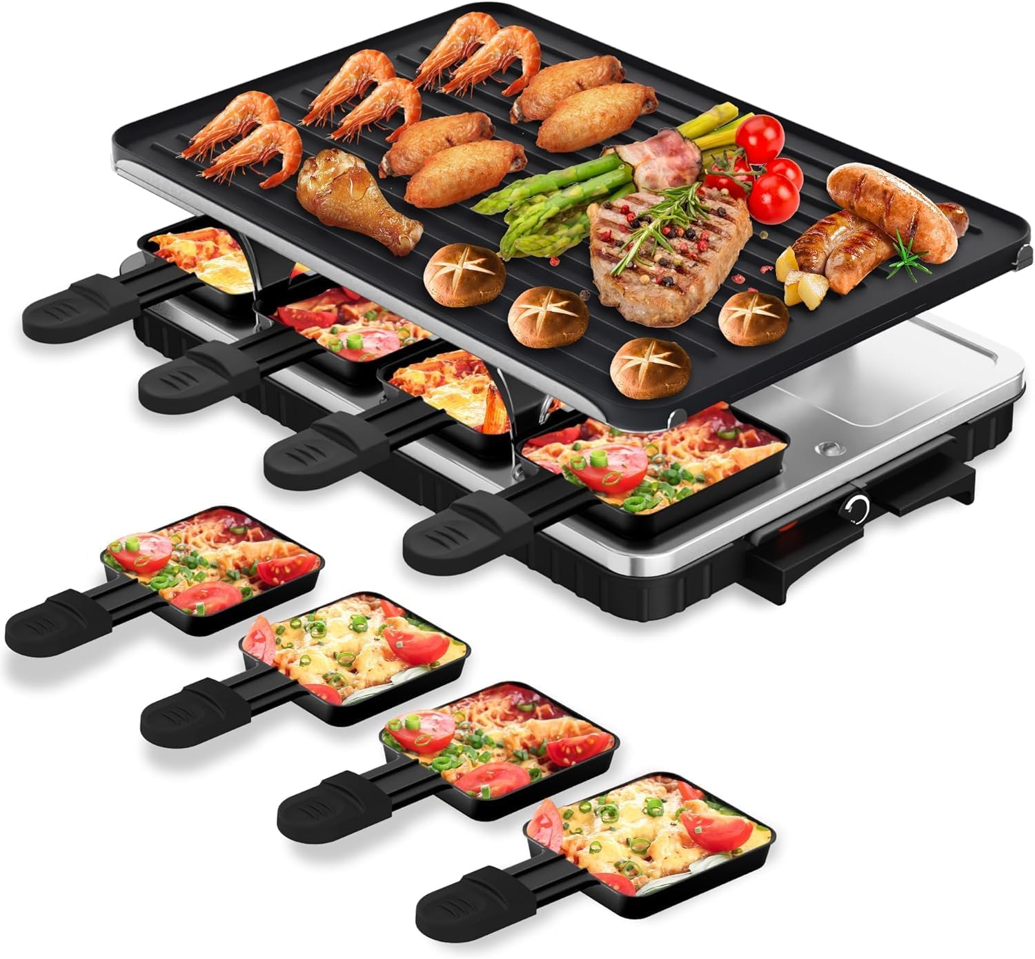 1300W Electric Raclette Table Grill with 8 Warming Trays, 2-in-1 Korean BBQ Grill & Electric Griddle Nonstick HBN
