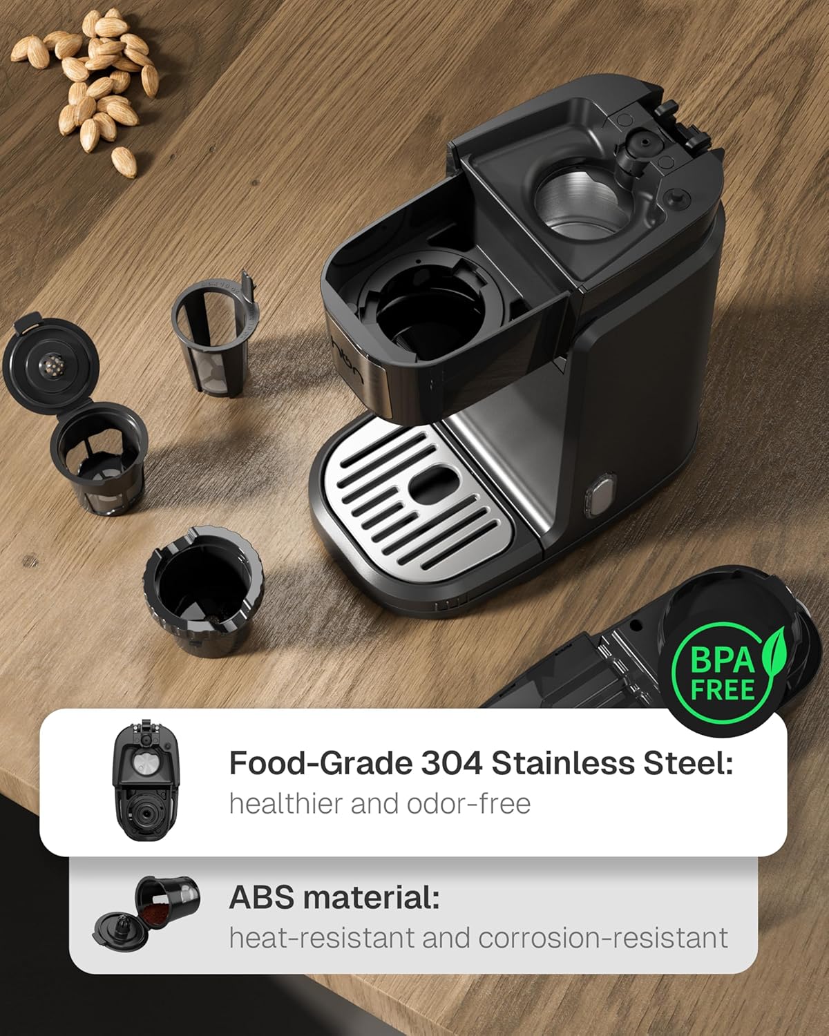 Single Serve Coffee Maker for K-Cup & Ground Coffee, Fast Brew One Cup Coffee & Tea Machine with 10oz Stainless Steel Tank, Compact Design Capsule Coffee Machine HBN - BN-LINK