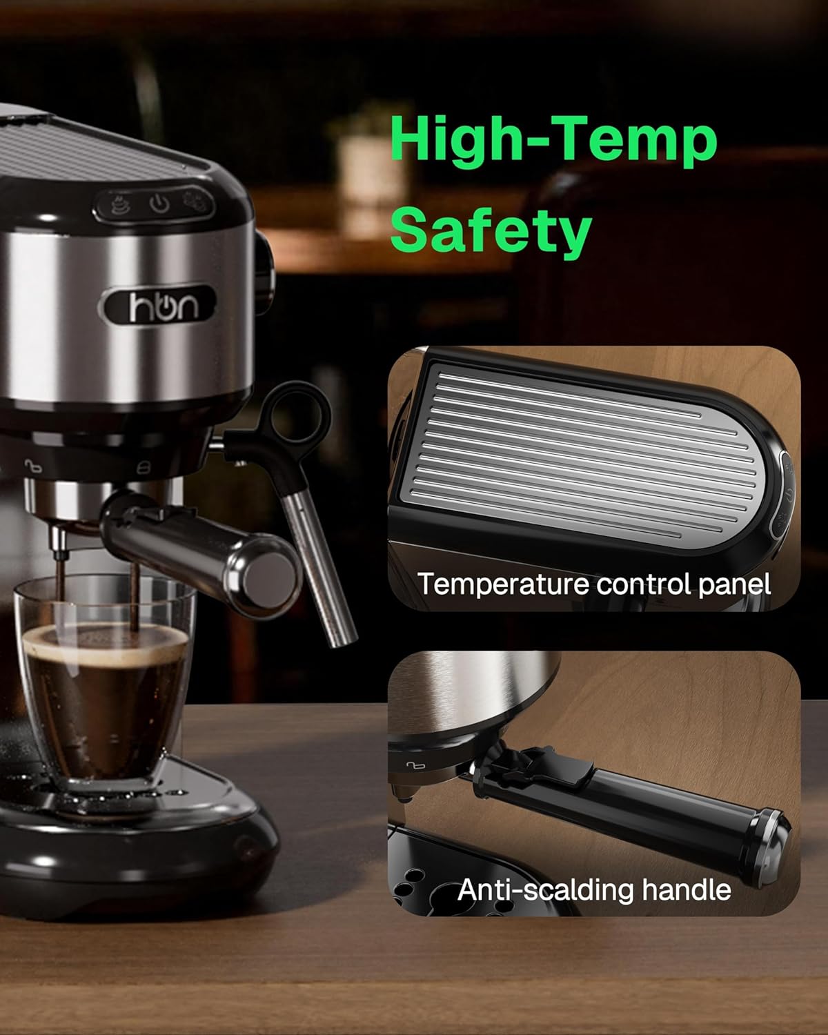20 Bar Espresso Machine with Milk Frother, Compact Espresso Maker for Ground Coffee, Stainless Steel Coffee Machine with Steam Wand & 34oz Removable Water Tank, 1450W for Home & Office HBN - BN-LINK