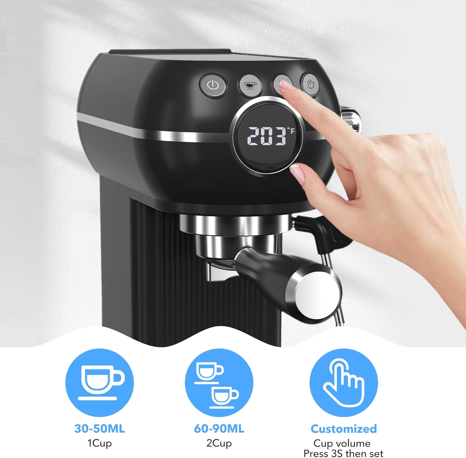 20Bar Compact Espresso Machine with Milk Frother, 27oz Removable Water Tank for Small Spaces, Fast Heat-Up Home Coffee Maker HBN