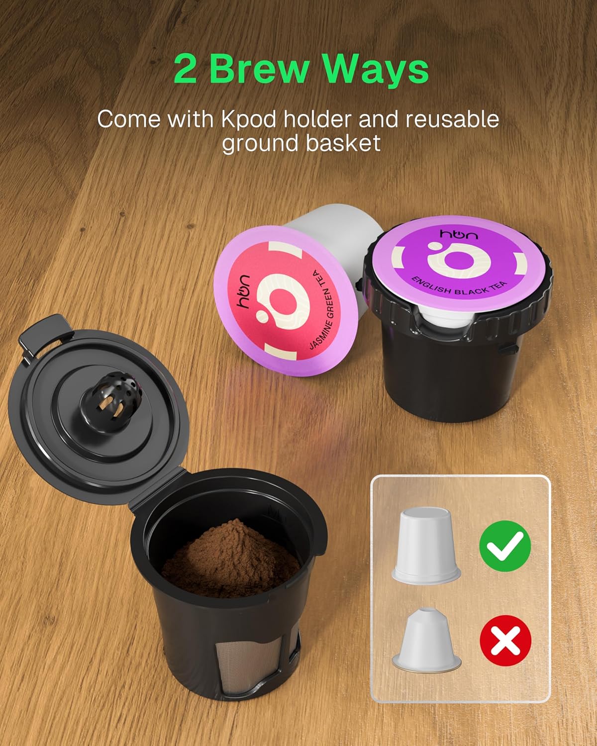 Single Serve Coffee Maker for K-Cup & Ground Coffee, Fast Brew One Cup Coffee & Tea Machine with 10oz Stainless Steel Tank, Compact Design Capsule