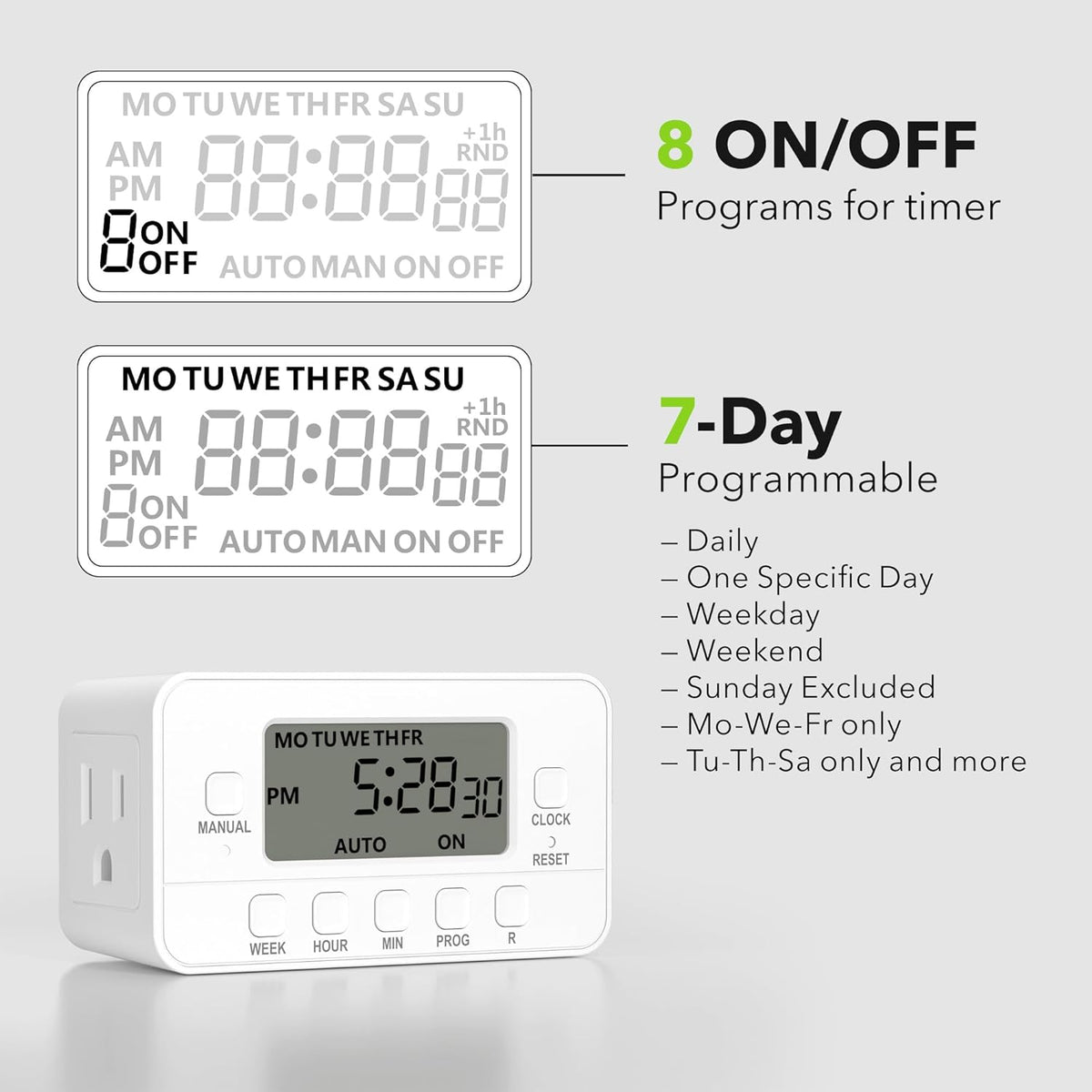 Dual Control Timer 7-Day Heavy Duty Digital Timer with Dual Outlet LCD Display 3-Prong BN