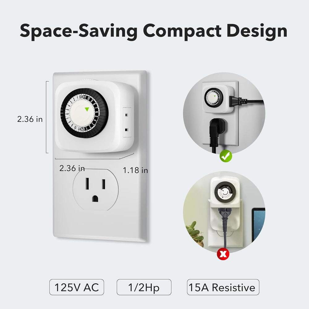 BN-LINK Mini Indoor 24-Hour Mechanical Outlet Timer 2 Prong 2-Pack