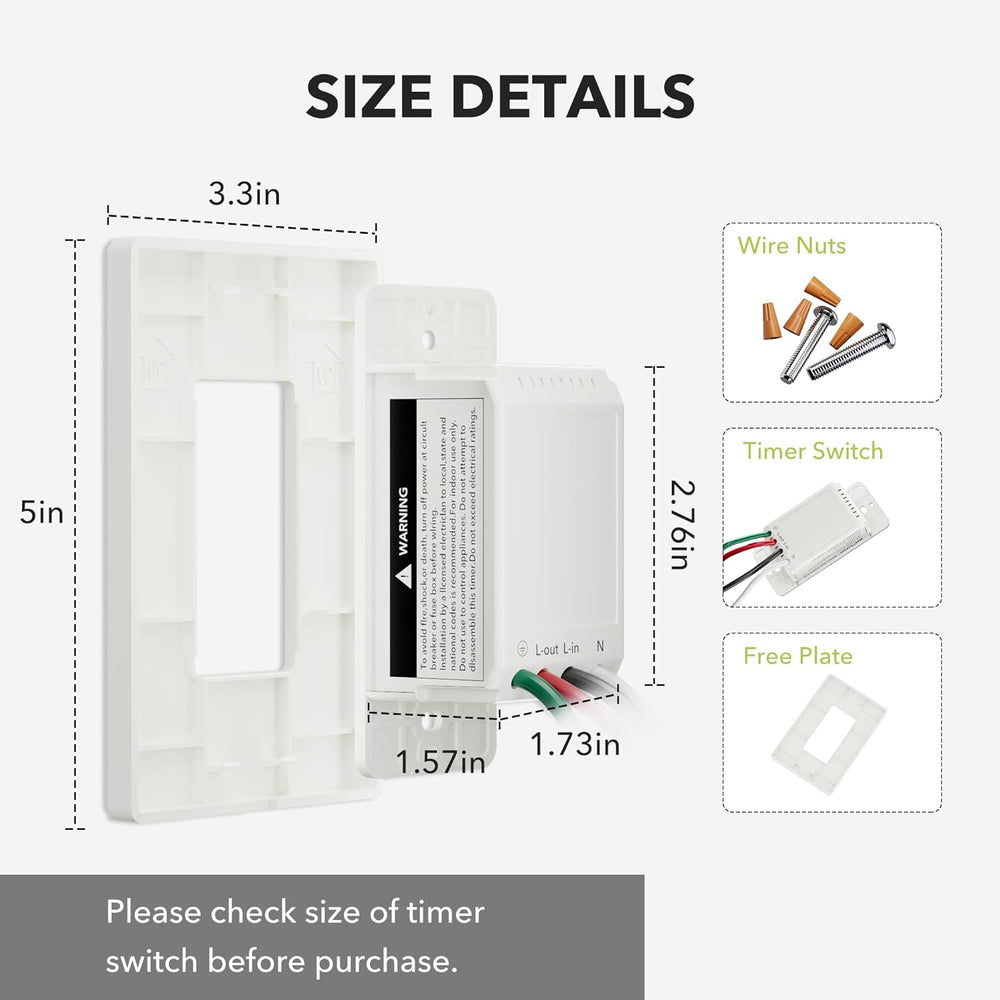 In-Wall Countdown Timer Switch with Push Button 1-5-10-20-30-60mins Ne