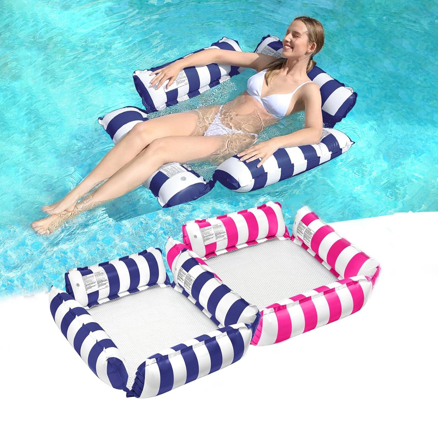 4-in-1 Inflatable Pool Floats Adult, 2 Pack Multi-Purpose Water Hammock, Floating Lounger for Swimming Pool Lake Beach Bn-link