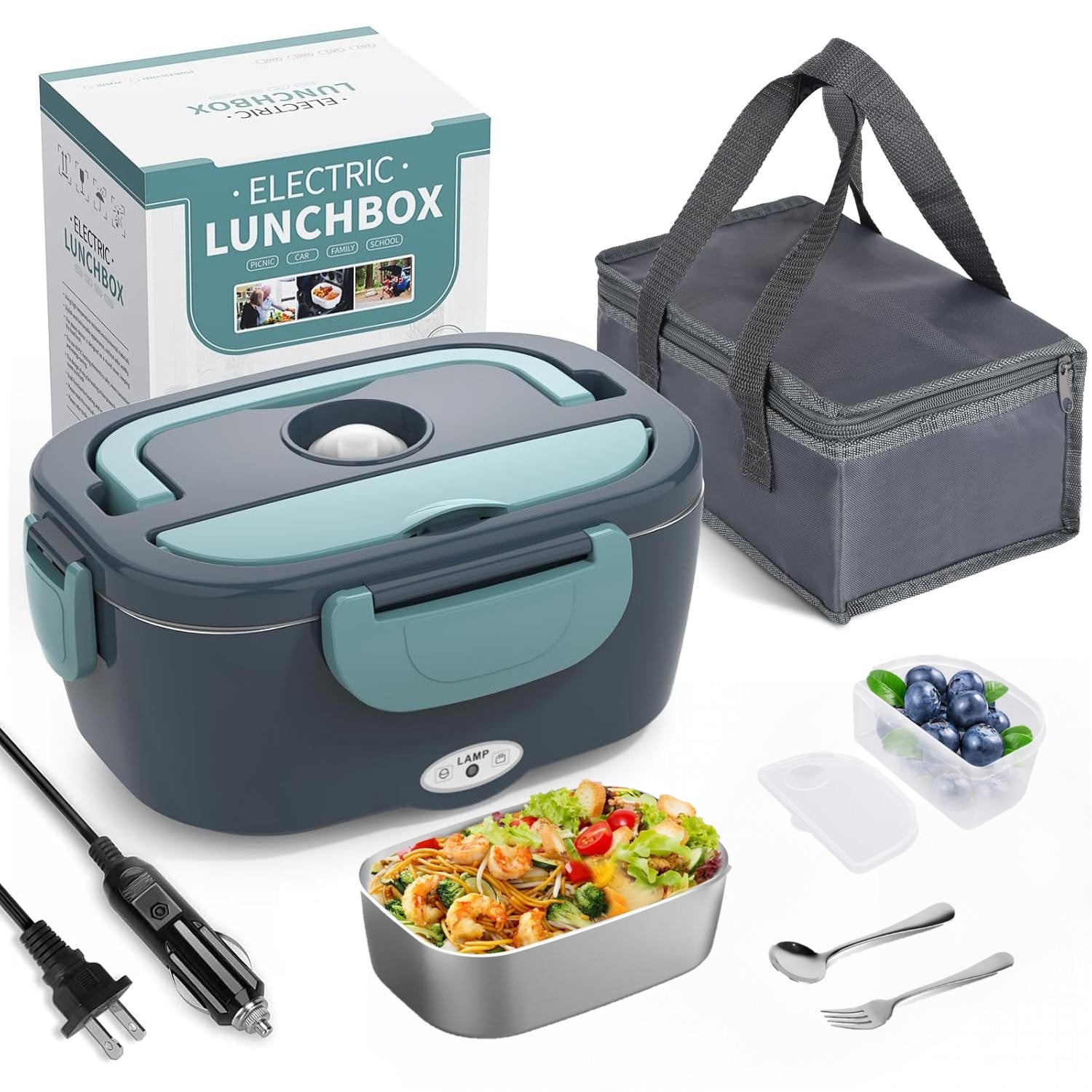 Electric Lunch Box, 3 in 1 Heated Lunch Boxes for Adults, Stainless Steel Food Warmer with 1.5L Container Fork & Spoon, for Work/Car/Truck/Travel Bn-link