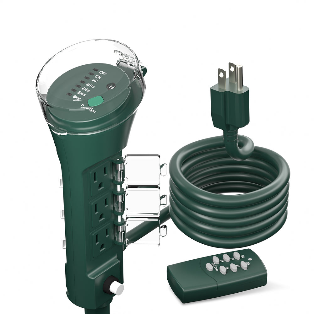 Outdoor Multi Socket Timer Yard Stake with Photocell Countdown Timer a